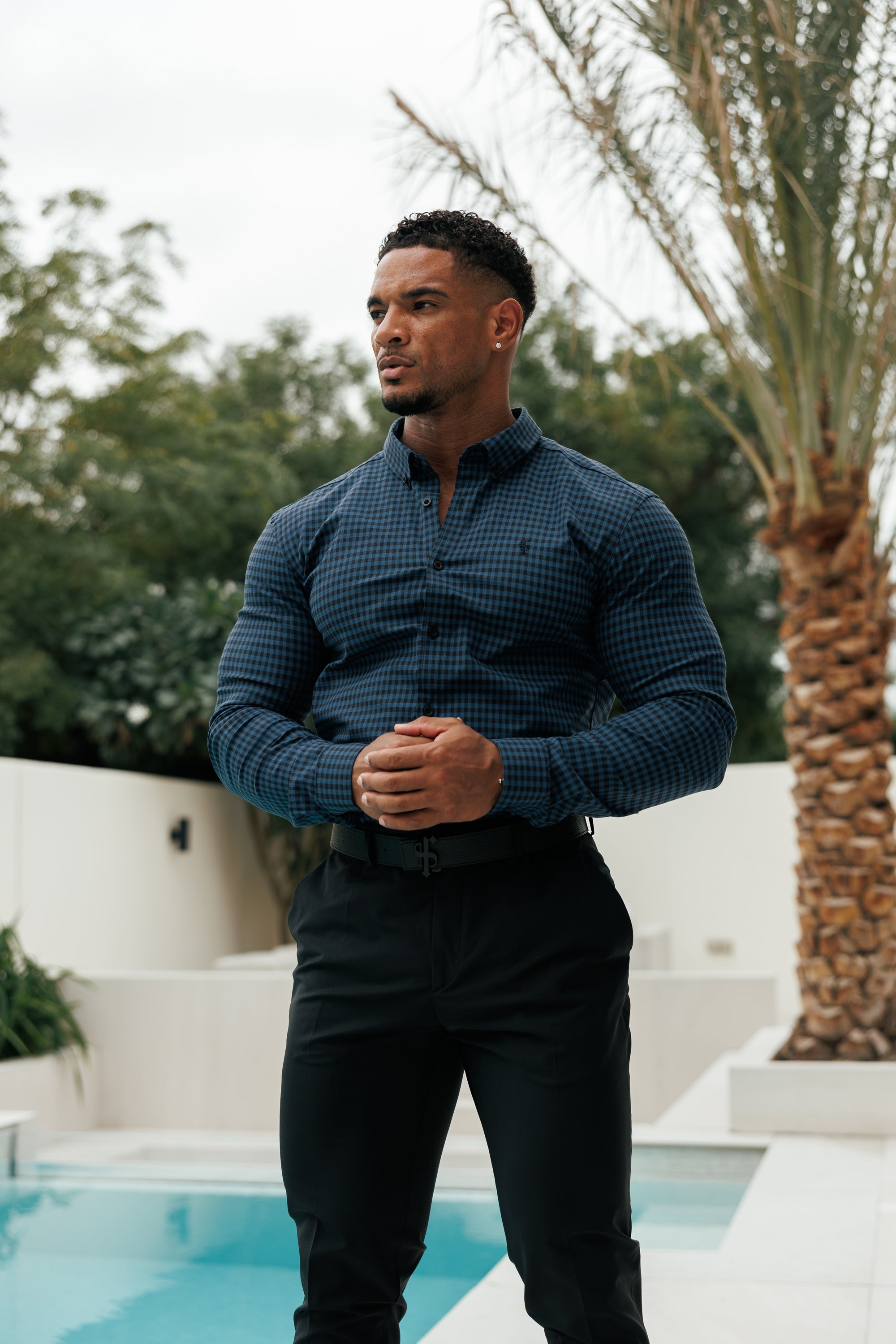 Super Slim Ultra Stretch Blue & Black Check - FS474