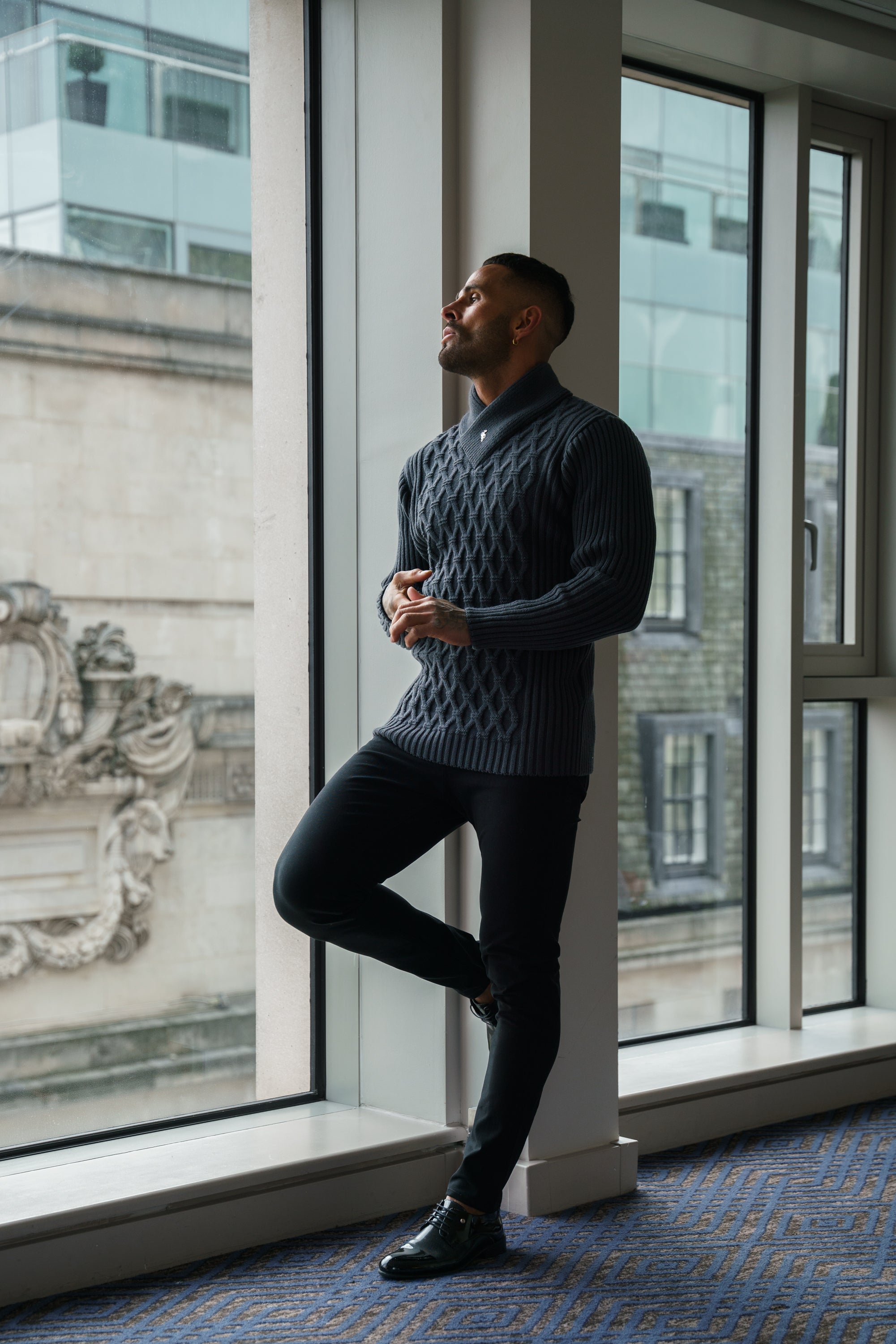 Father Sons Chunky Cable Knit Gun Powder / Charcoal Sweater - FSJ065