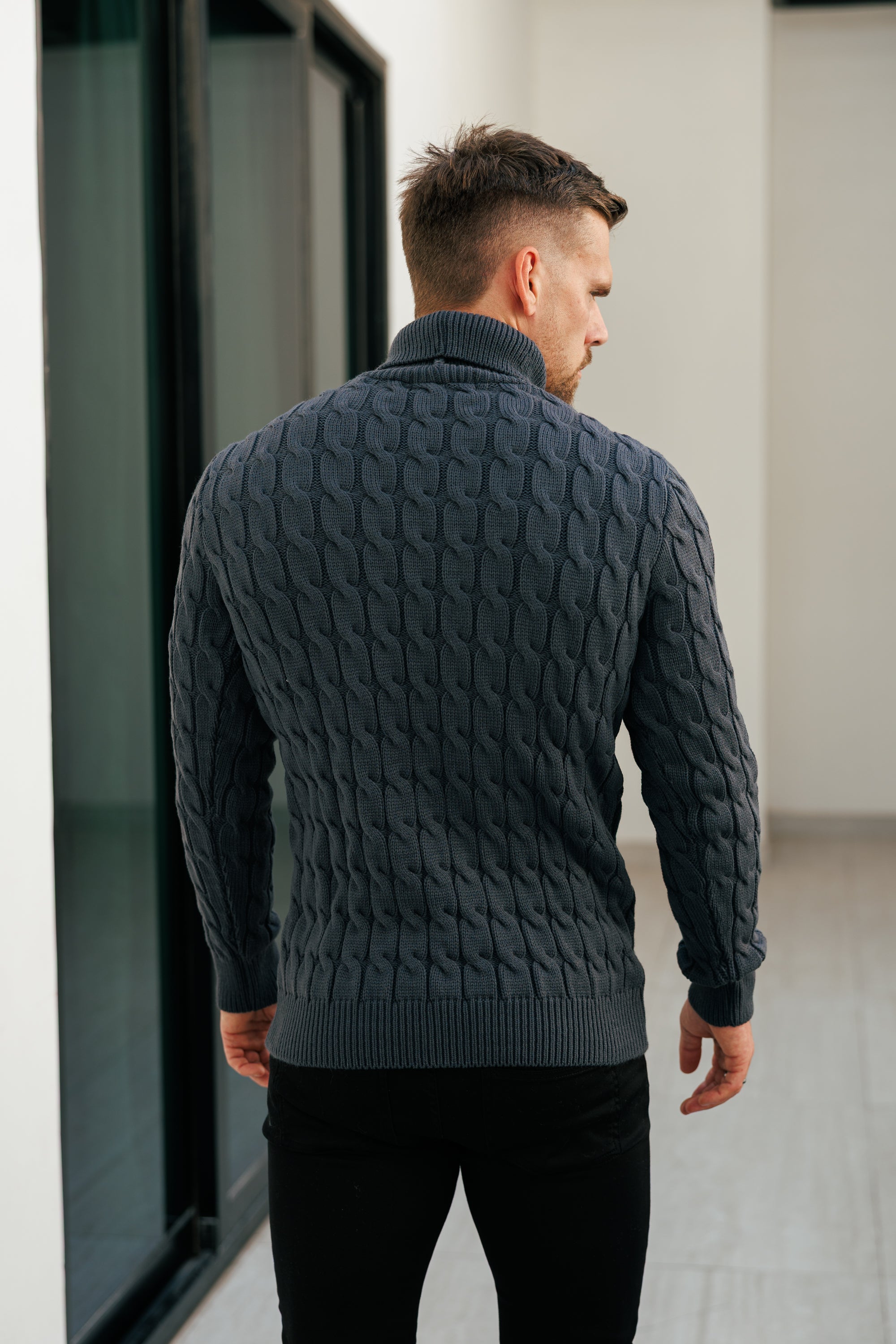 Link Weave Knit Charcoal Roll Neck Jumper - FSJ105