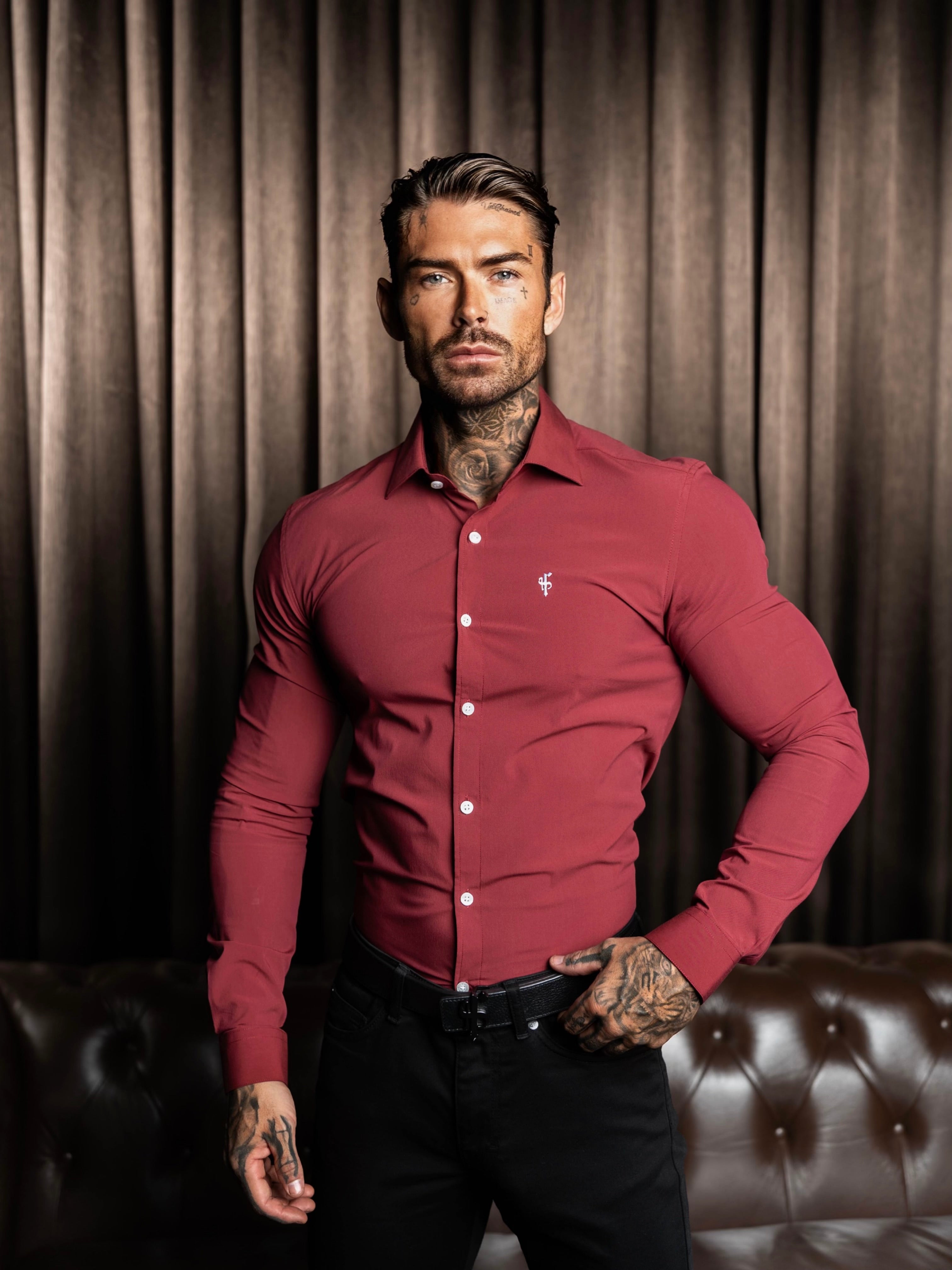 Super Slim Stretch Burgundy with Cutaway Collar - FS1232