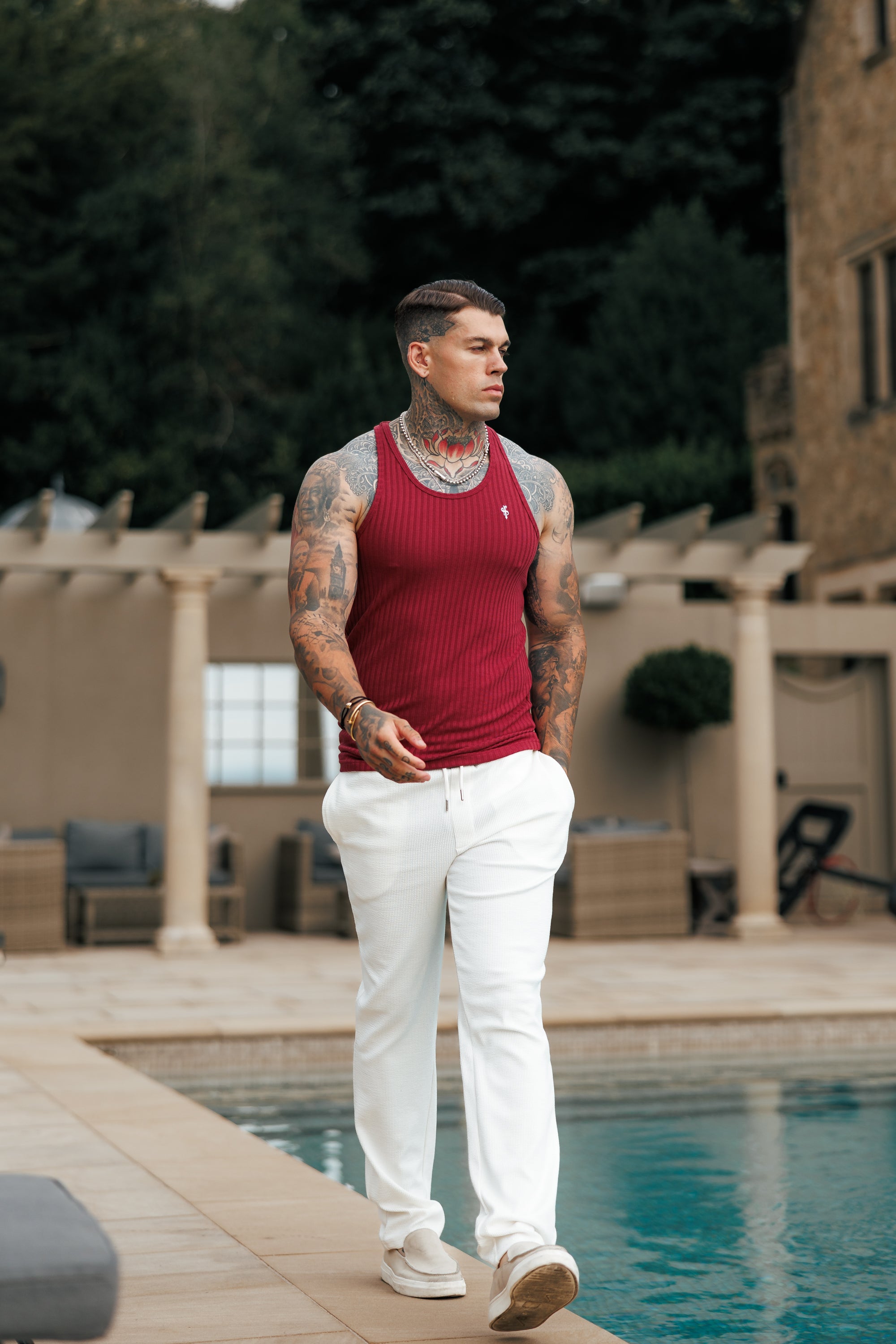 Burgundy / White Ribbed Knit Super Slim Vest - FSH1326