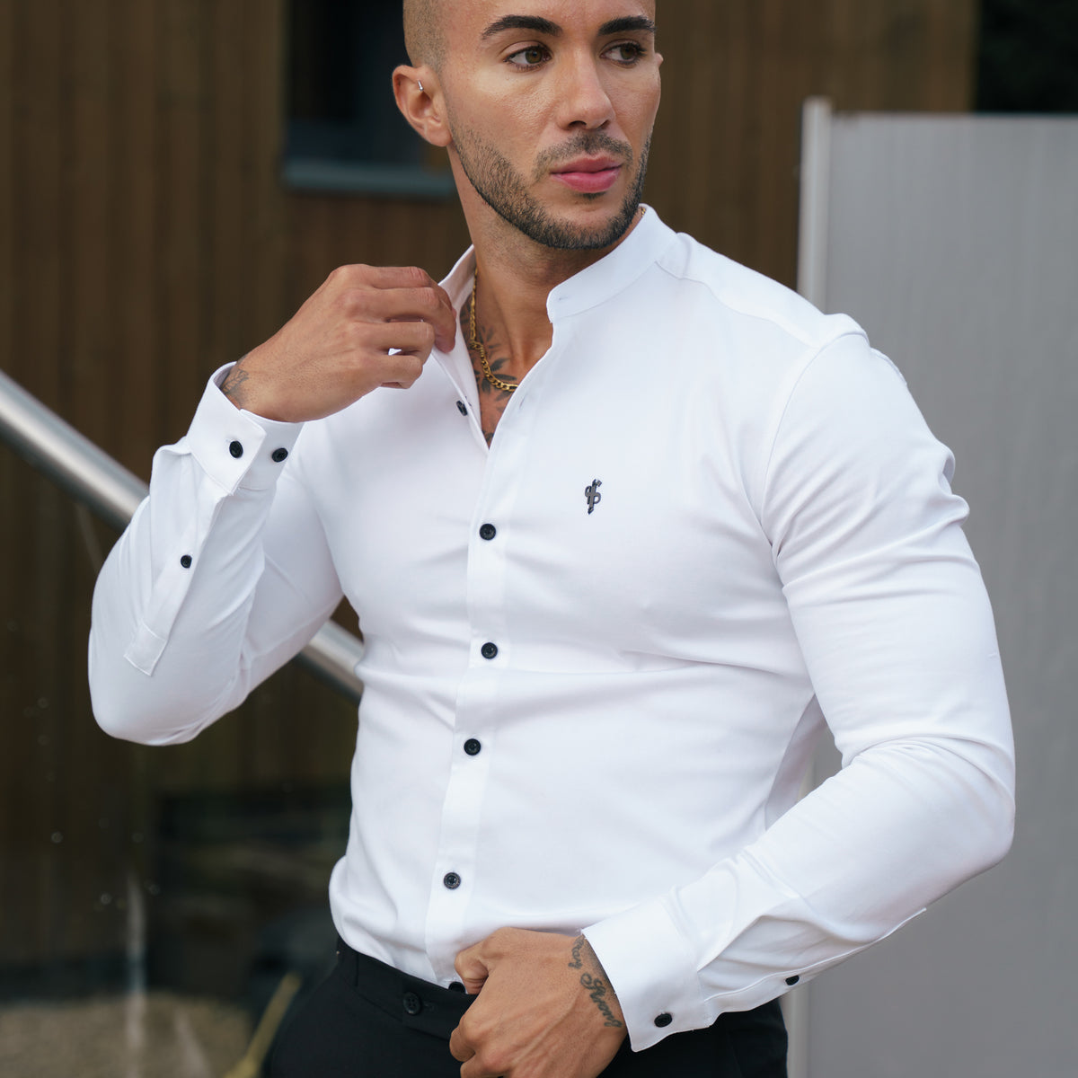 grandad dress shirt Men's Slim Fit Collar Cotton | White | Size XL Graddad shirt GRANDAD-COLLAR COTTON SHIRT - WHITE