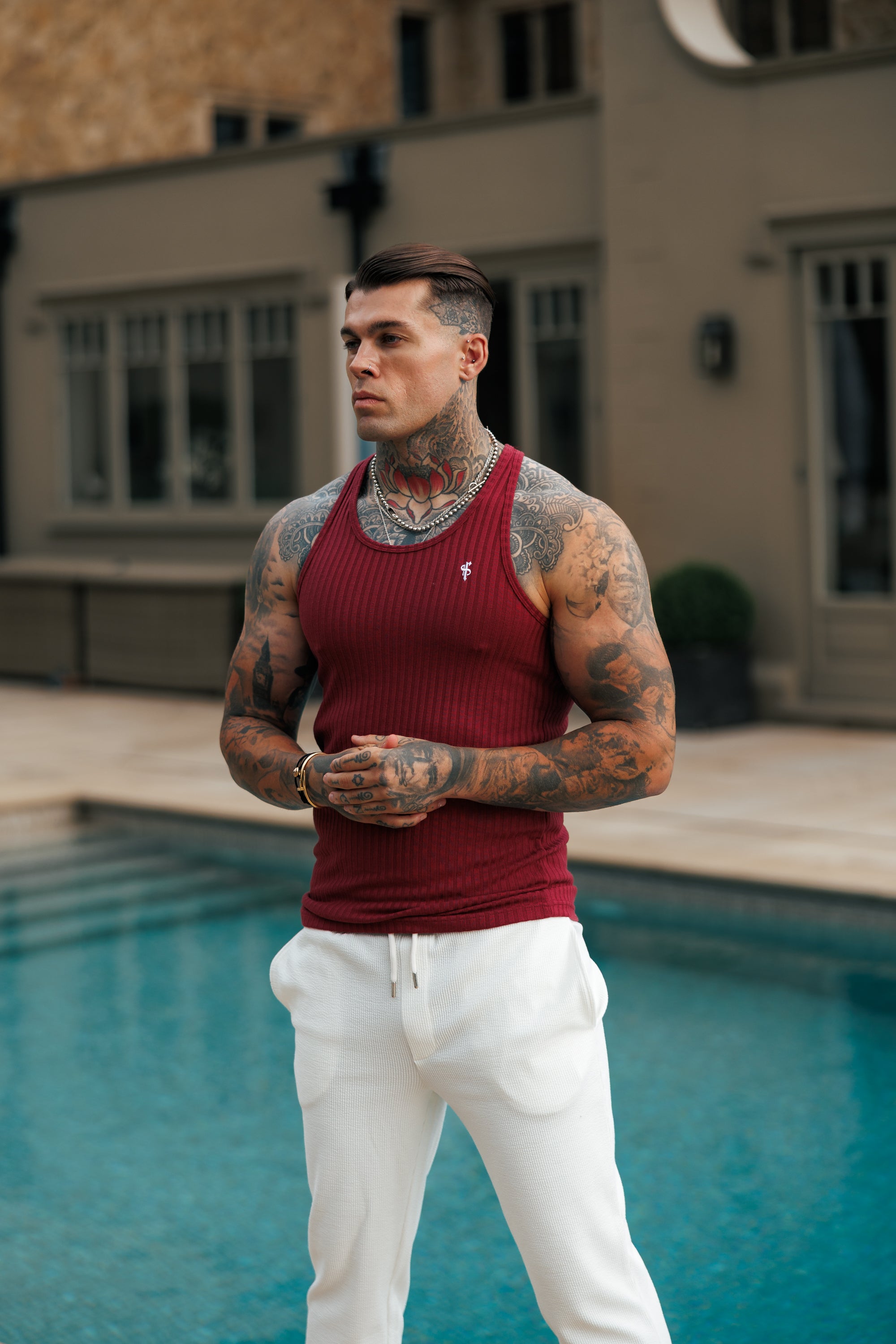 Burgundy / White Ribbed Knit Super Slim Vest - FSH1326