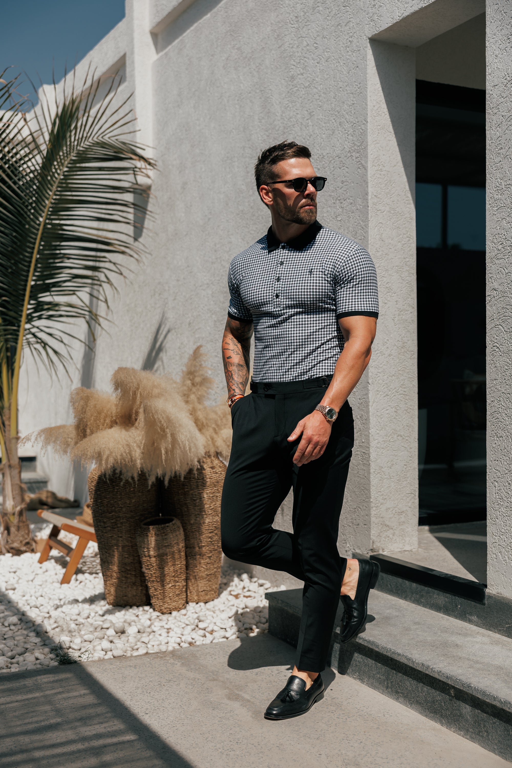 Black / White Printed Check Polo Shirt - FSH1260