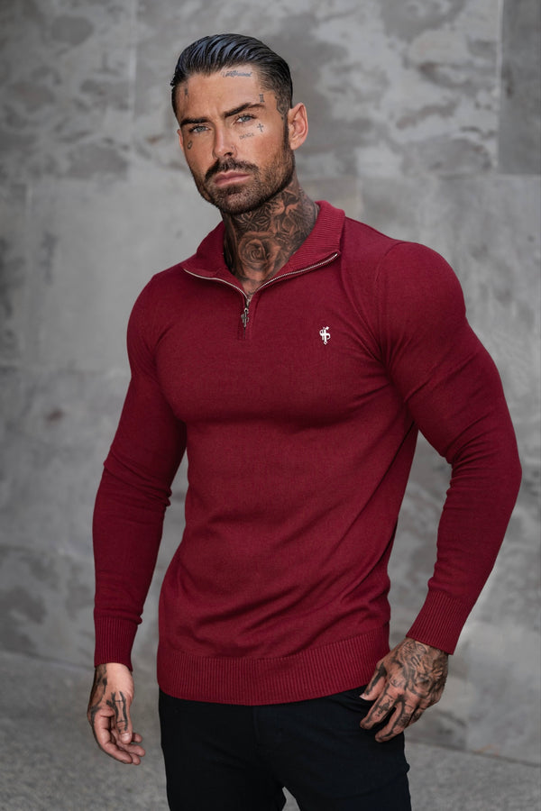 FS Brick Red Funnel Neck Knitted Jumper With FS Branding -  FSN188