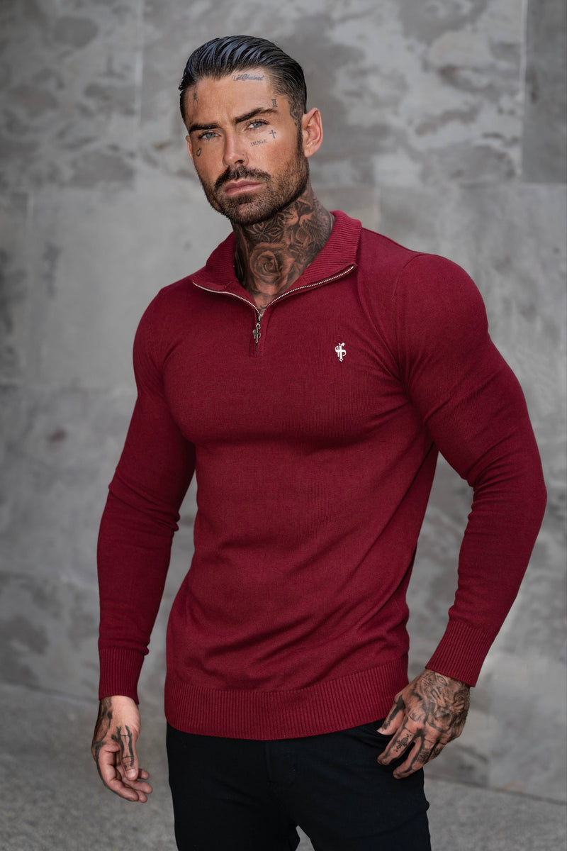 FS Brick Red Funnel Neck Knitted Jumper With FS Branding -  FSN188