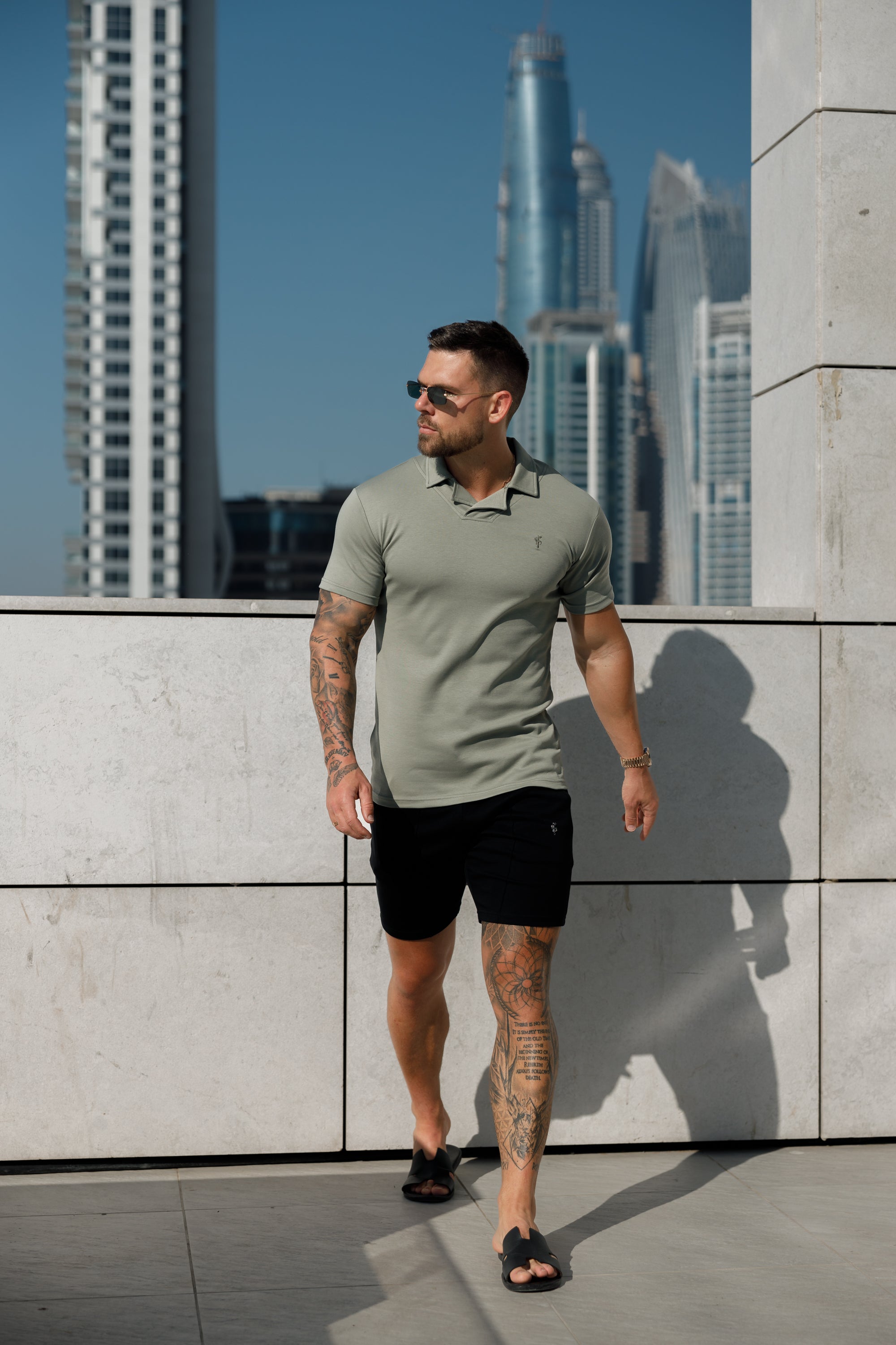 Classic Olive Polo Shirt With Revere Collar - FSH1065