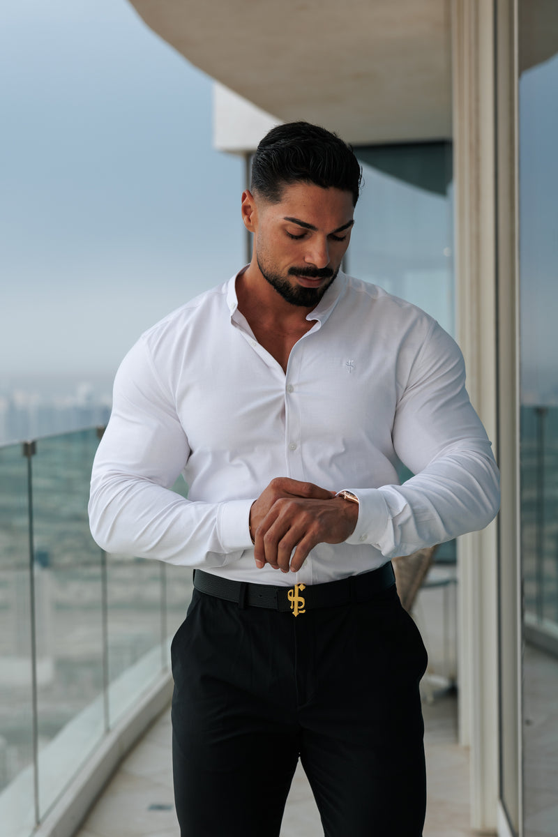 Father Sons Super Slim Stretch Classic Oxford White Grandad Collar - FS732