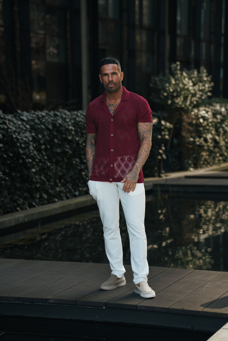 Father Sons Crochet Shirt Wine Short Sleeve - FSJ082