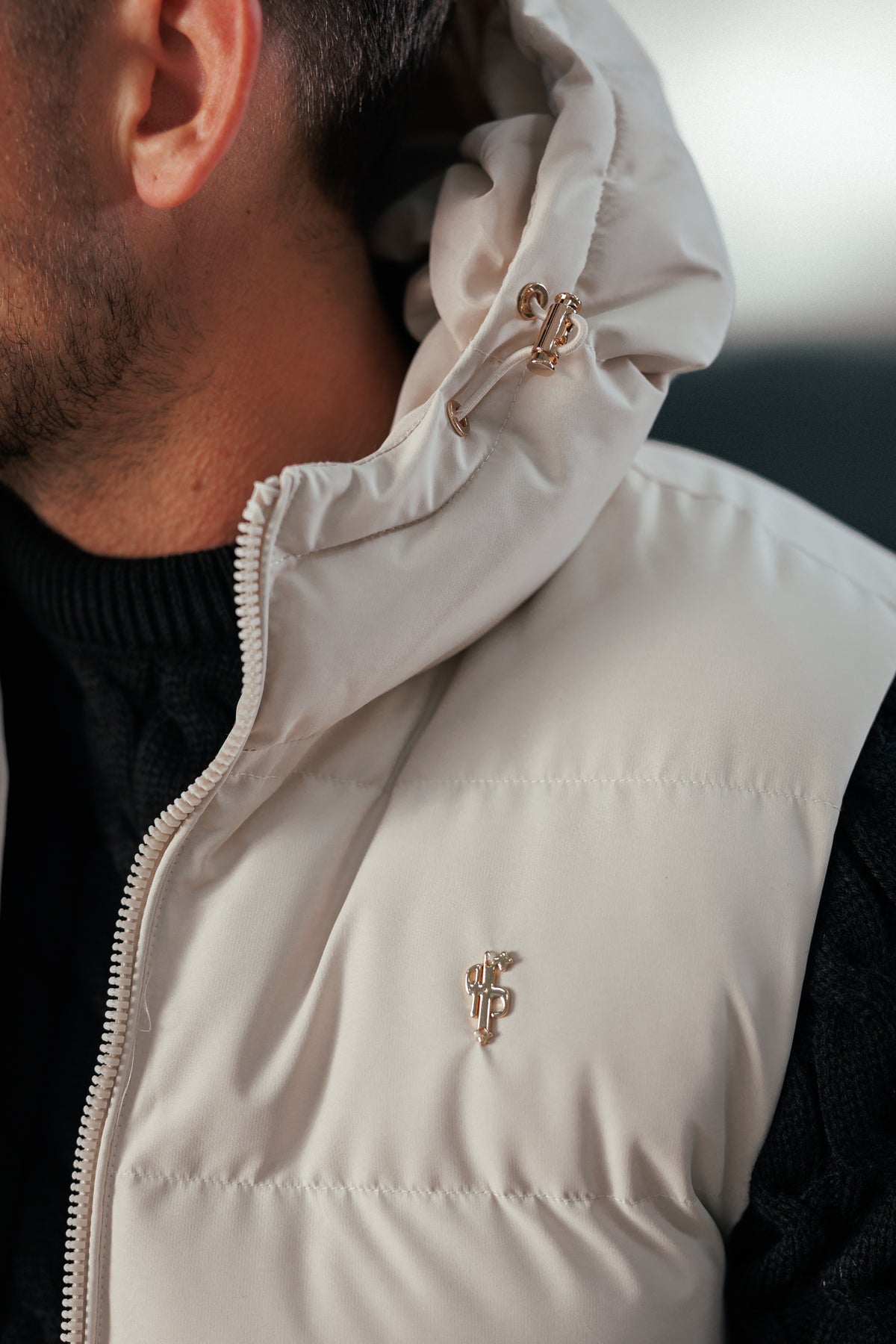 Light Beige Padded Hooded Gilet - FSN243