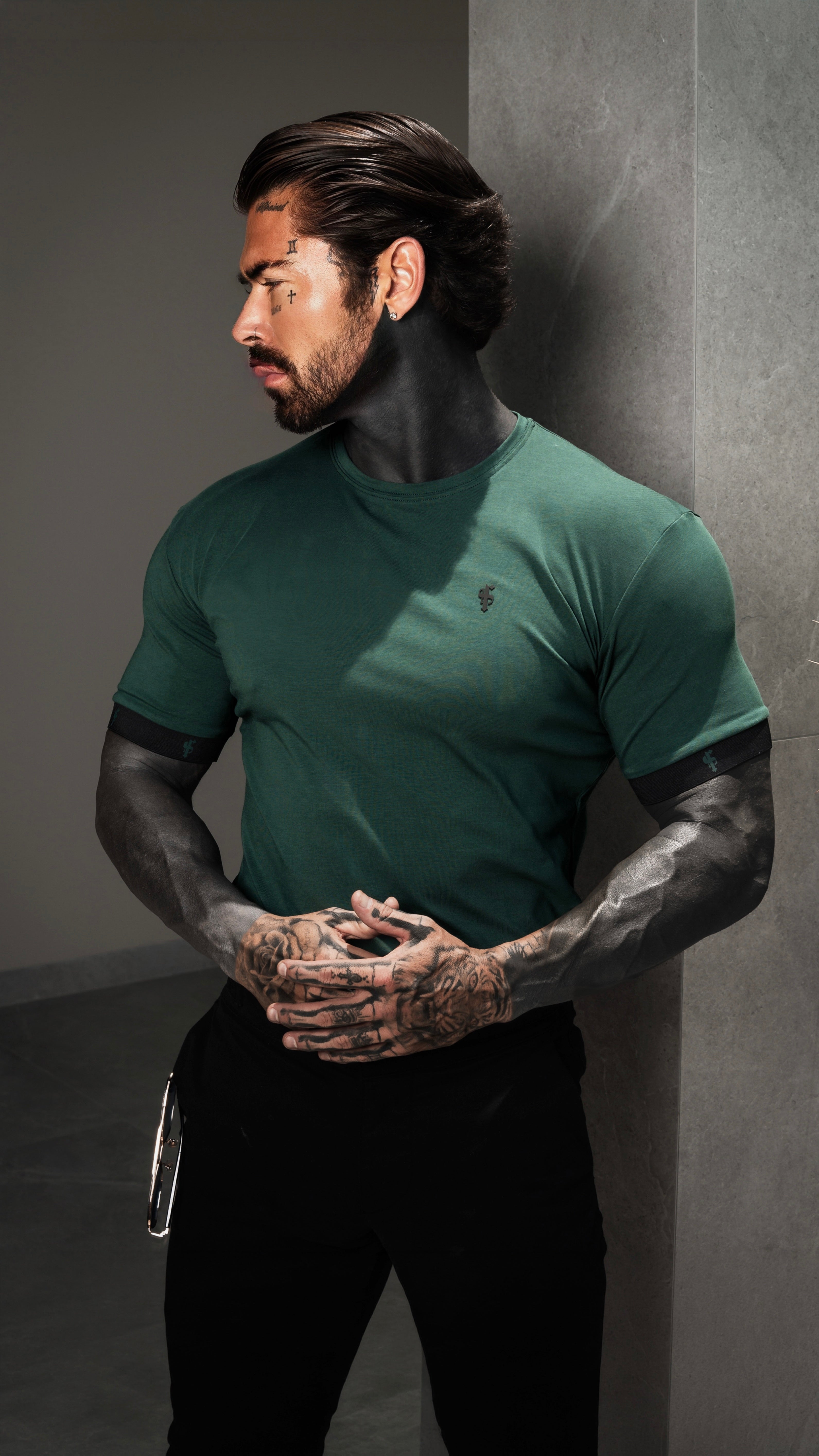 Classic Forest Green Crew T Shirt with FS Elastic Sleeve Branding - FSH1563