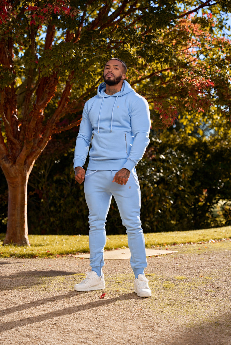 Father Sons Sky Blue / Silver Tapered Sweat Pants with Ankle Zip Detail - FSH802