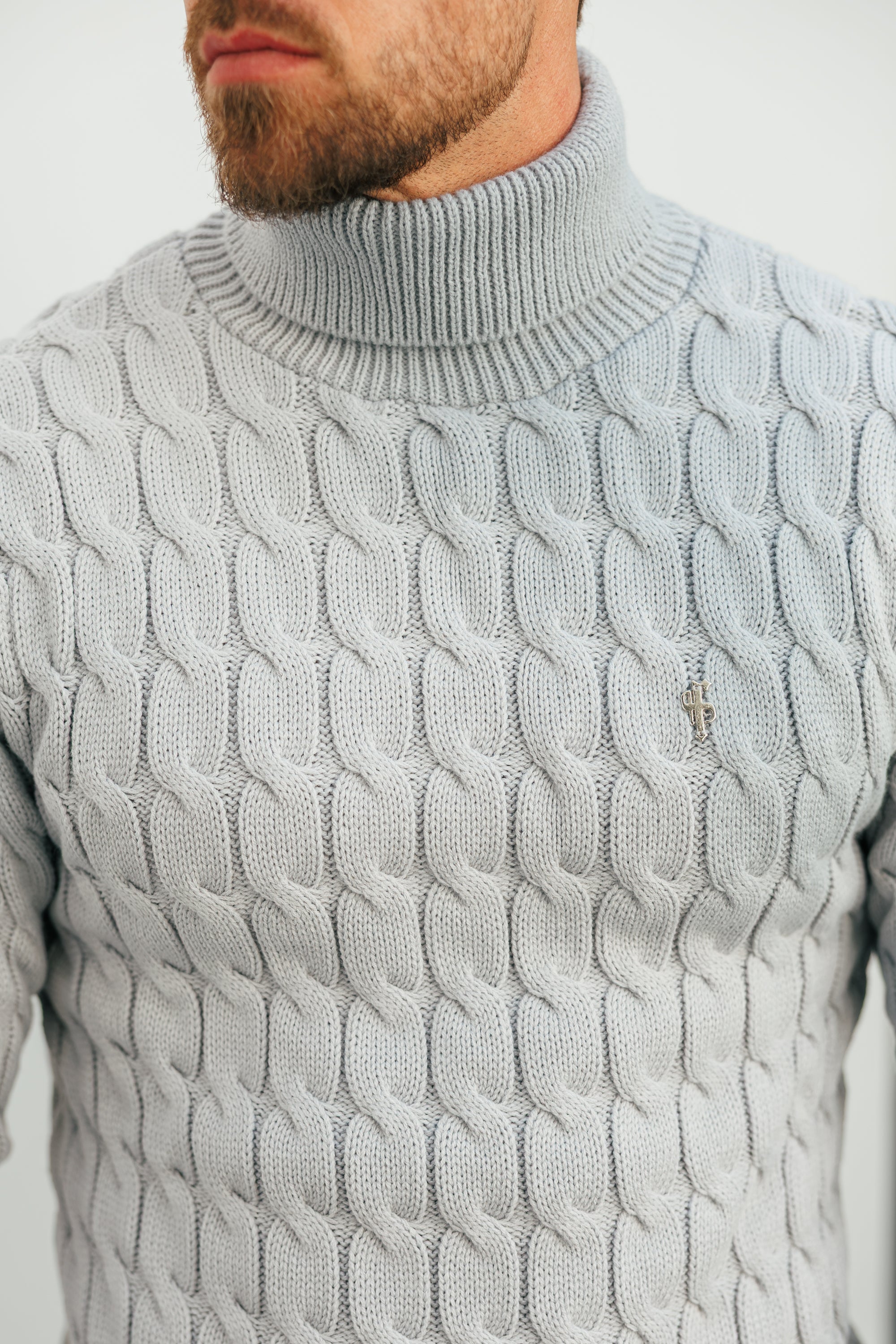 Link Weave Knit Cop Grey Roll Neck Jumper - FSJ104