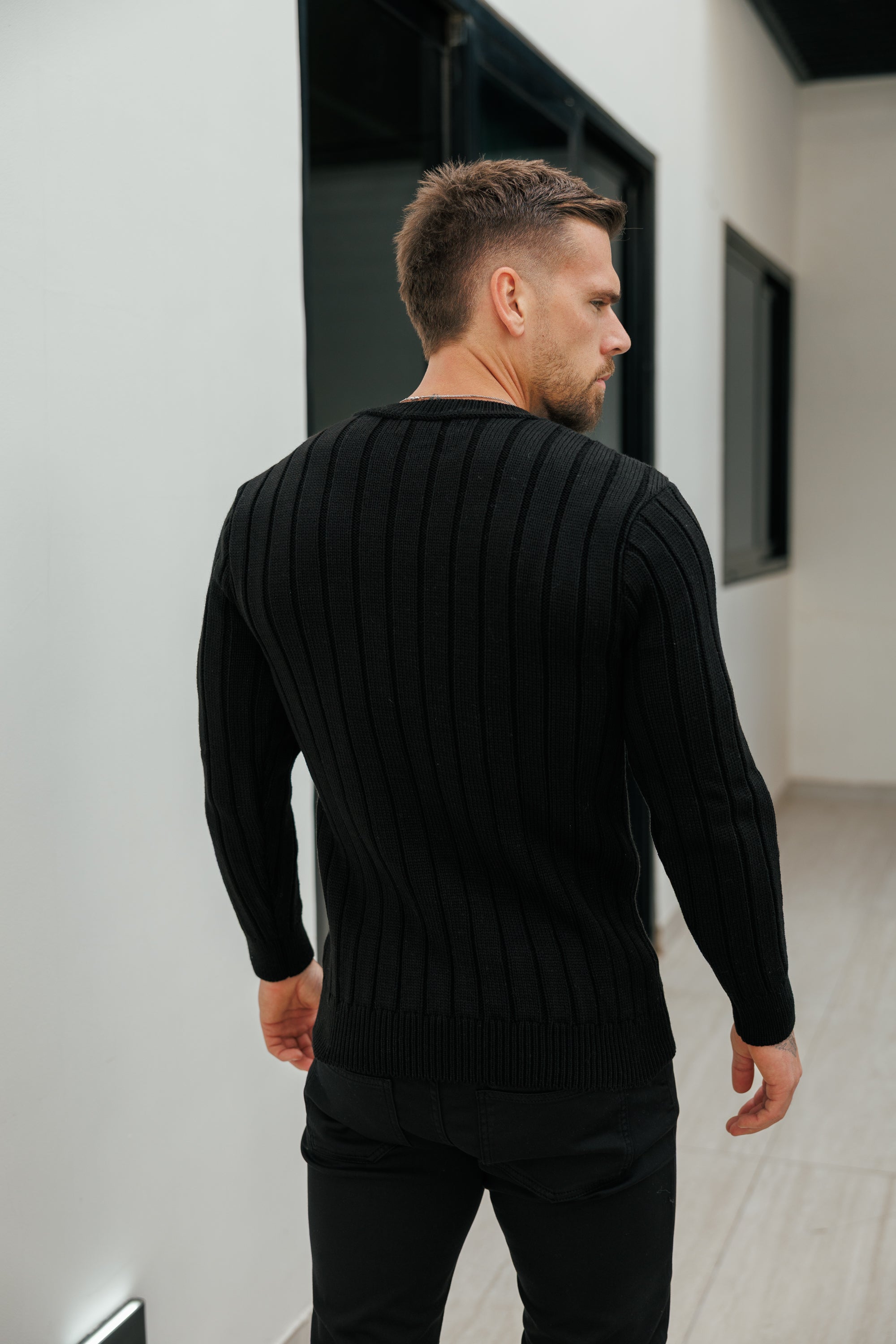 Diamond Black V Neck Jumper - FSJ152