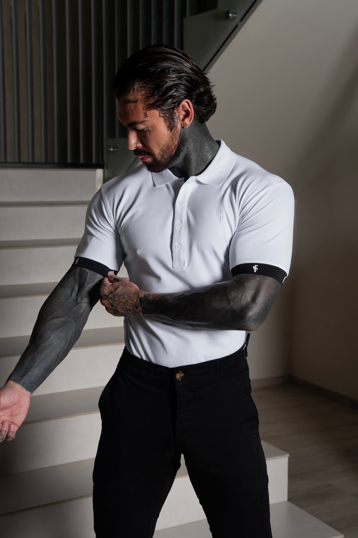 White Polo with FS Elastic Sleeve Branding - FSH1553