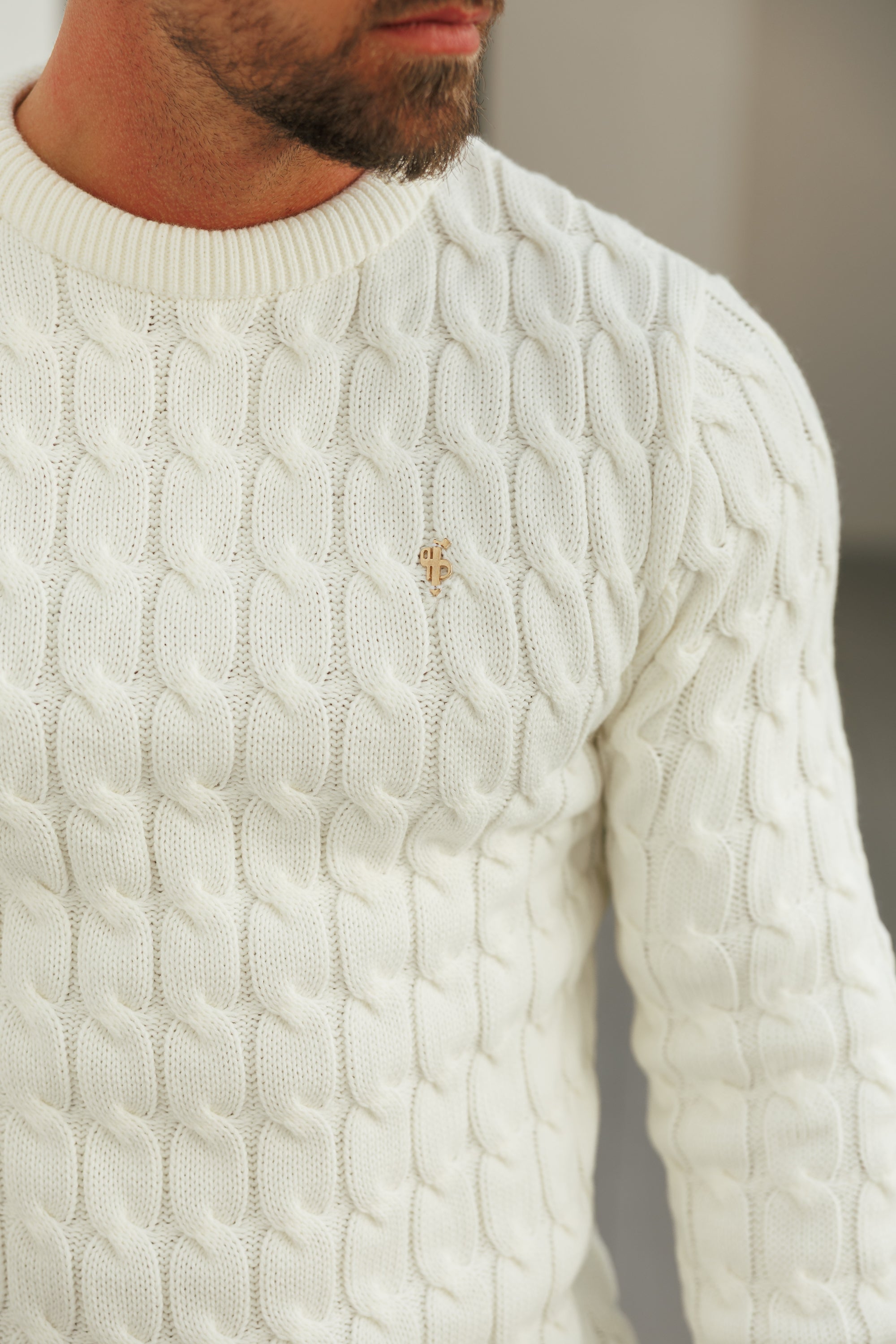 Link Weave Knit Cream Crew Neck Jumper - FSJ126