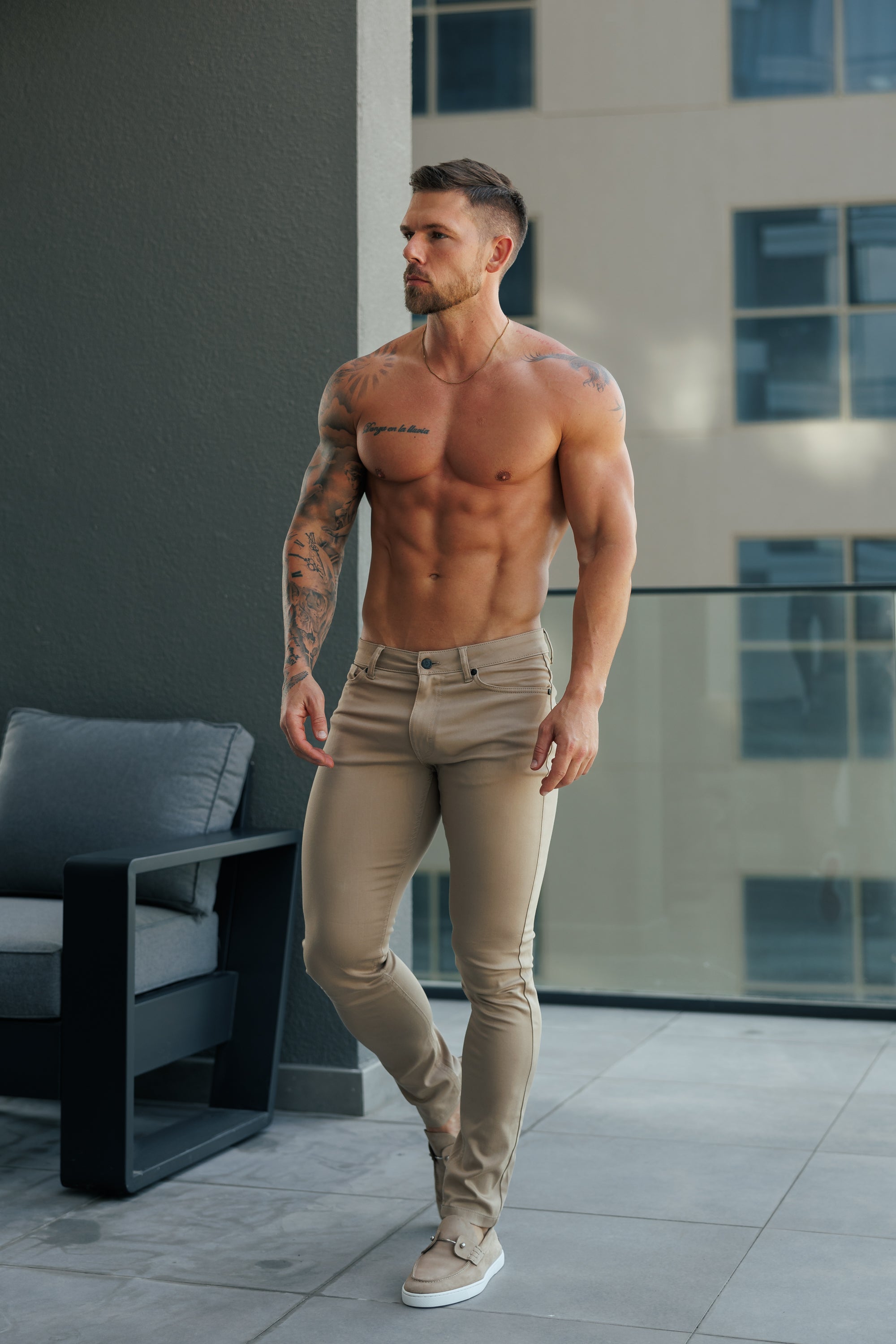 Father Sons Slim Stretch Beige Relaxed Sateen Pants - FSH1303