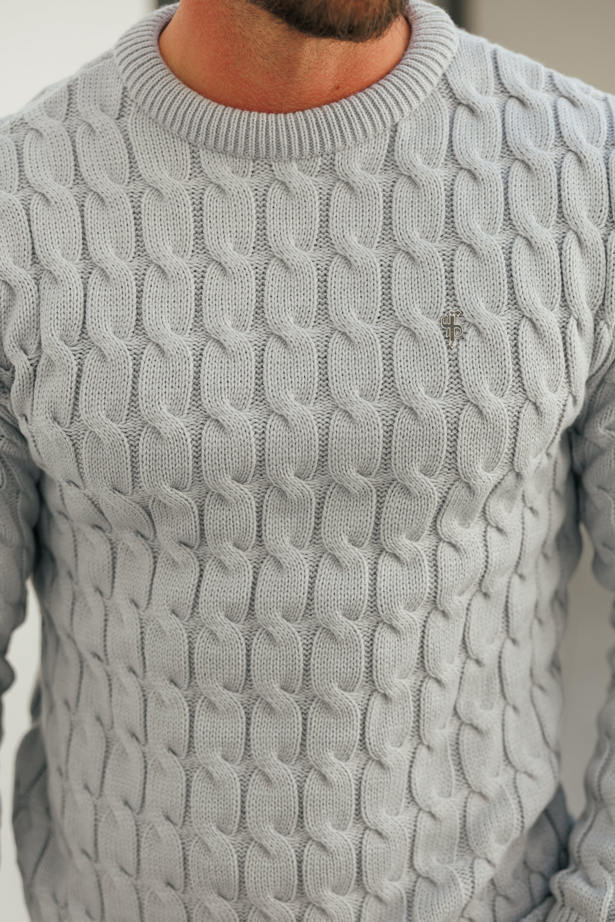 Link Weave Knit Cop Grey Crew Neck Jumper - FSJ129