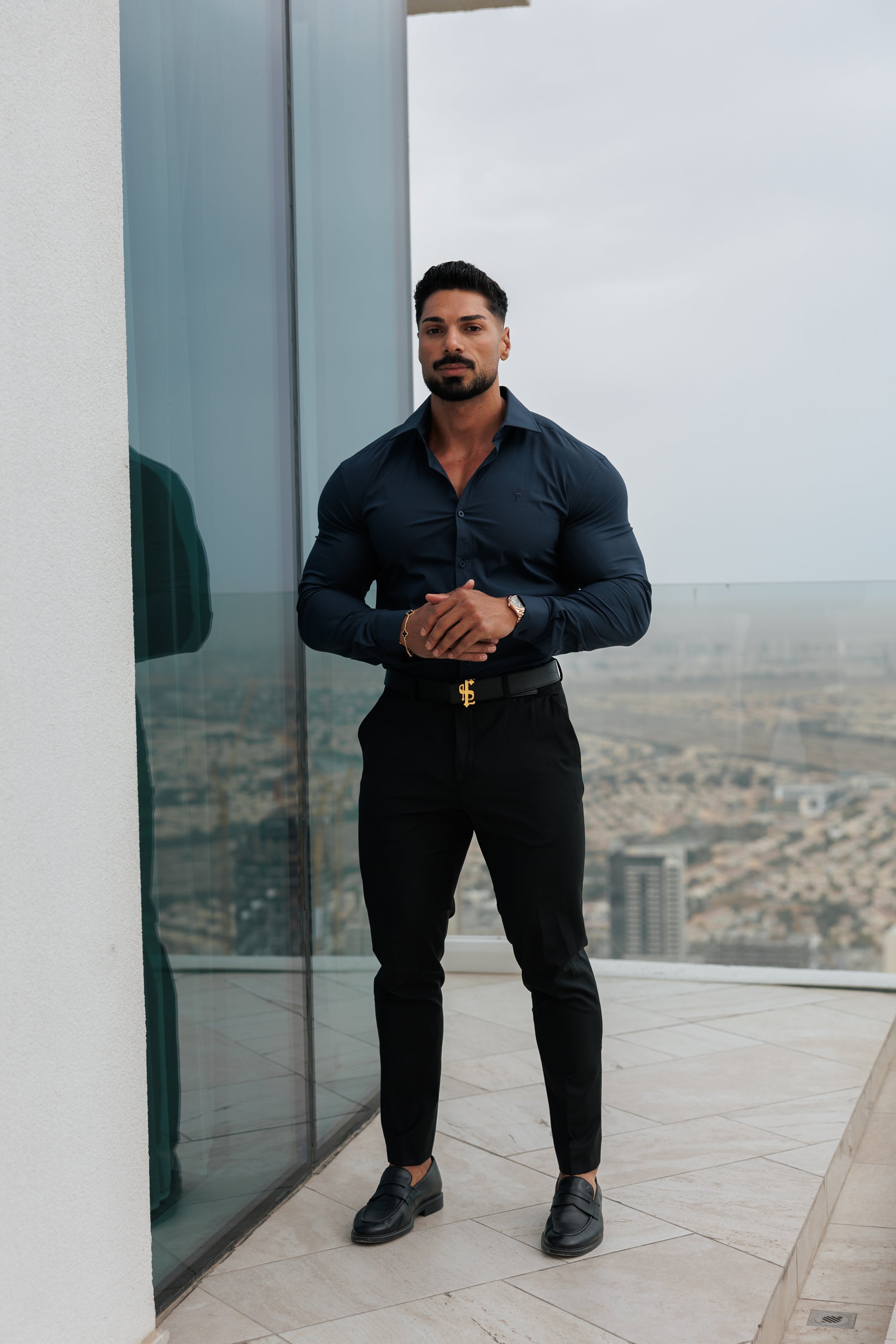 Muscle Fit Advanced Stretch Navy with Cutaway Collar  - FS1168