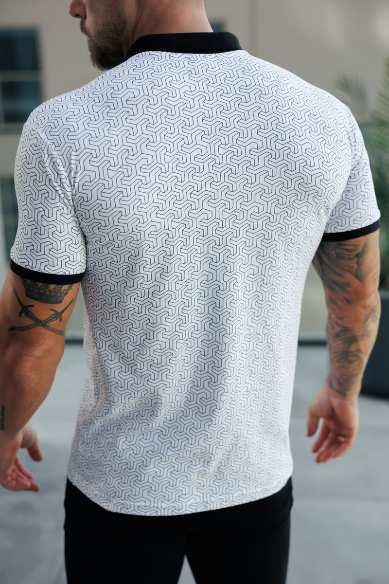 Father Sons White / Black Geo Printed Polo Shirt - FSH1233