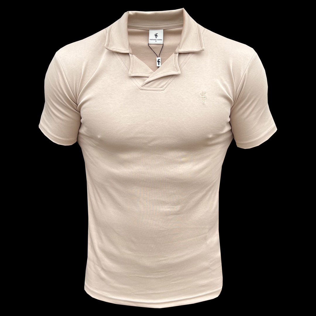 Classic Beige Polo Shirt With Revere Collar - FSH1061