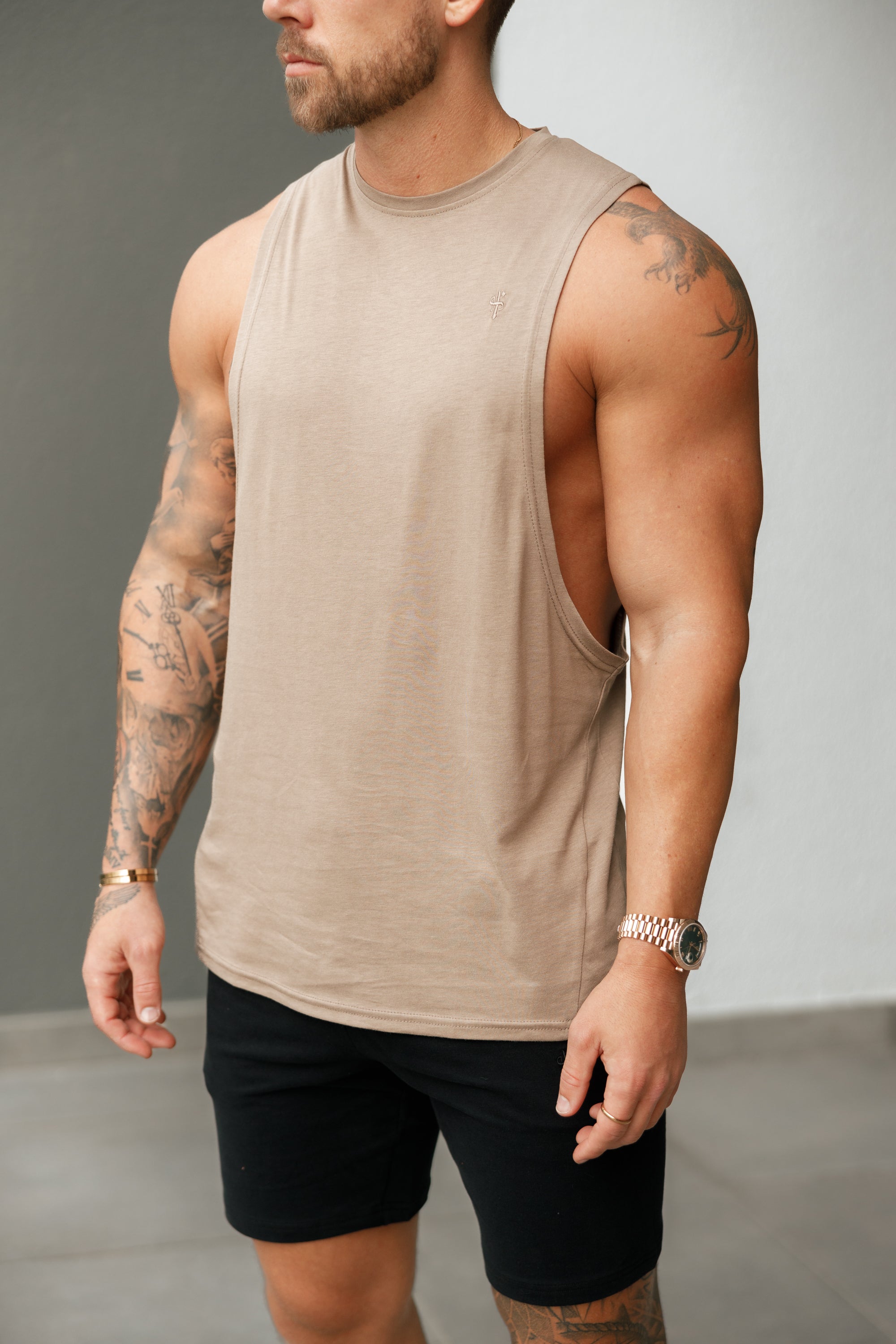Classic Bamboo Dropped Armhole Taupe Vest - FSH922