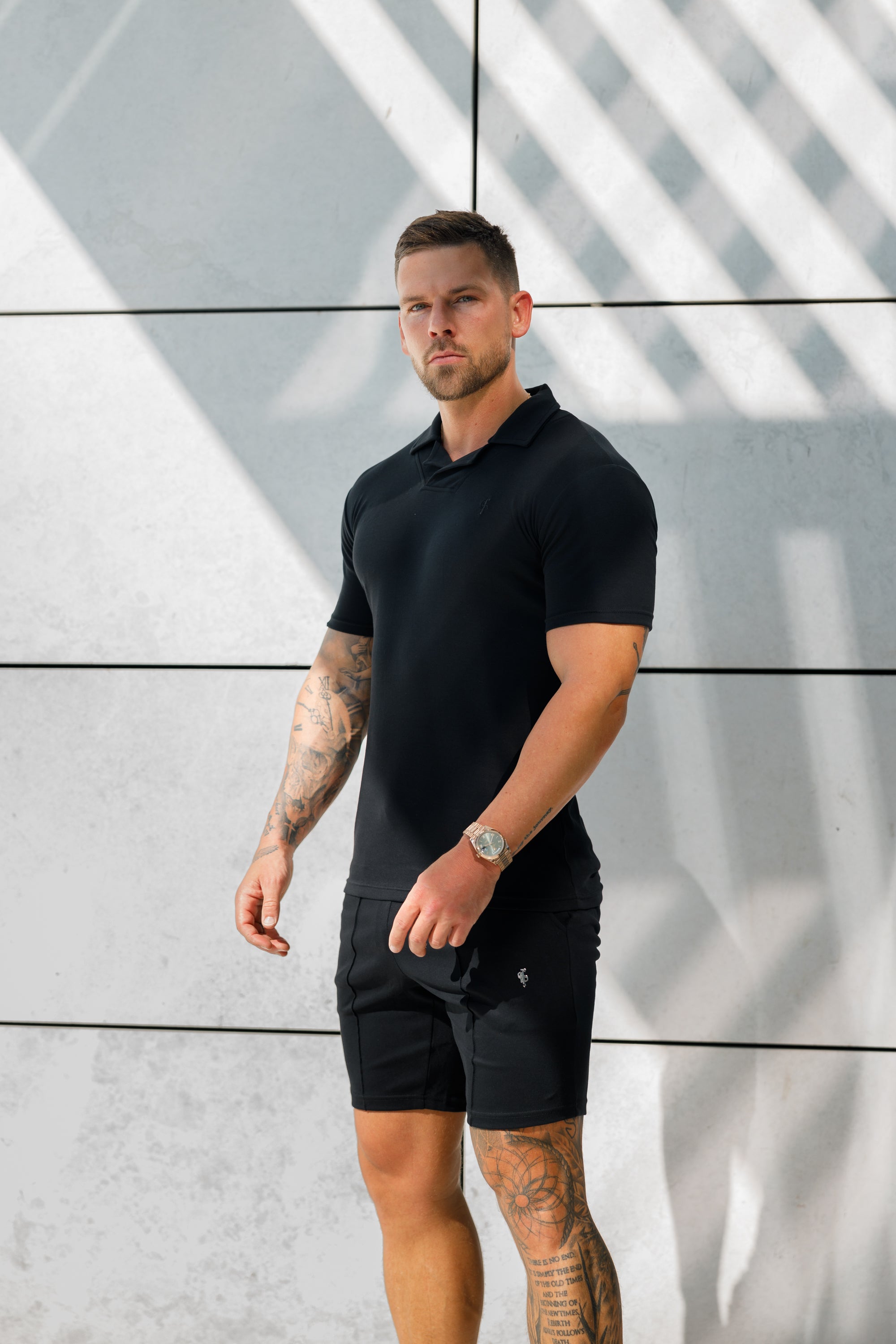 Classic Black Polo Shirt With Revere Collar - FSH1060