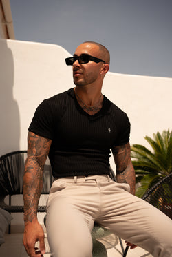 Father Sons Classic Black / Silver V Neck Ribbed Crew - FSH1124