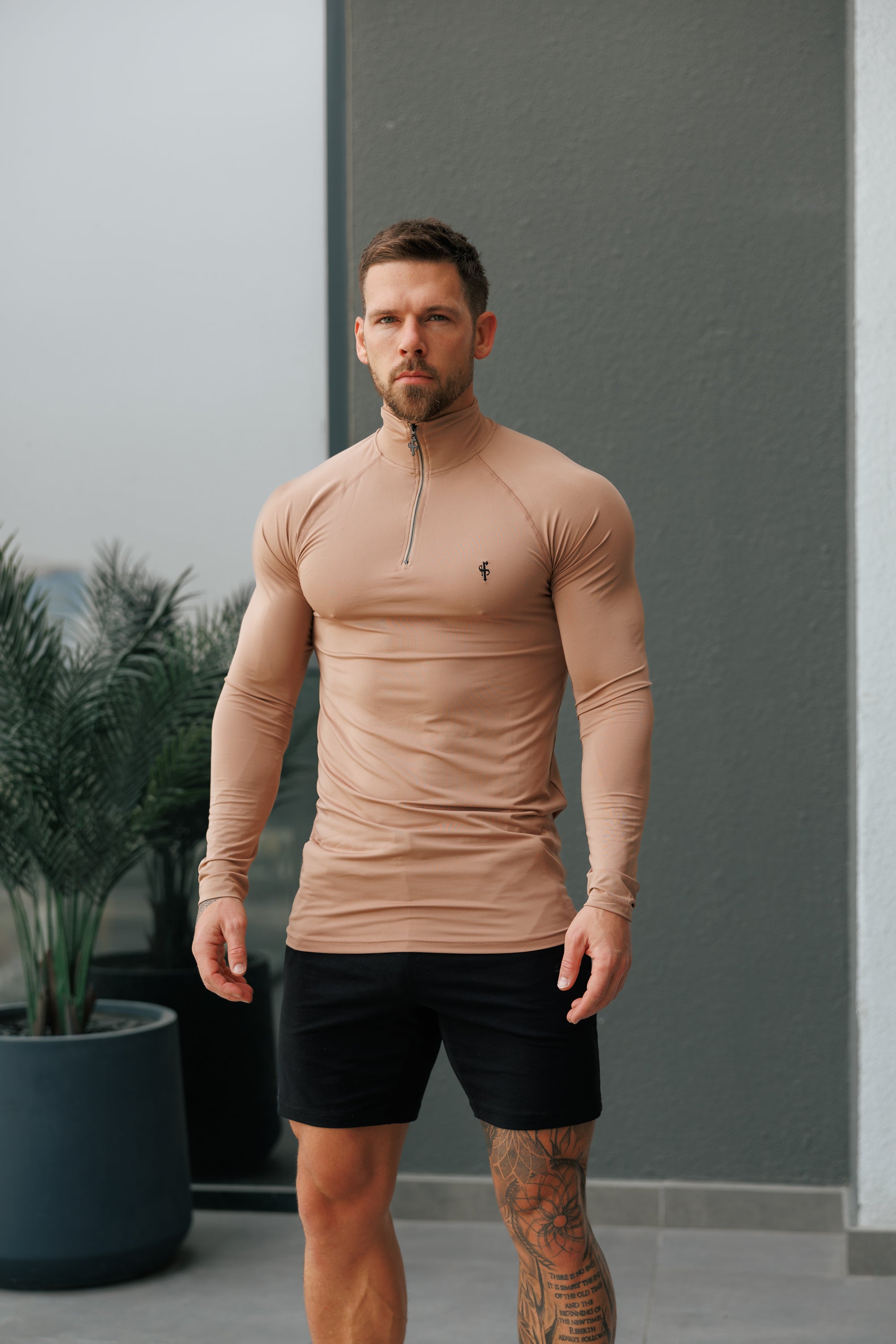 LS Coffee / Black Half Zip Gym Top - FSH1283