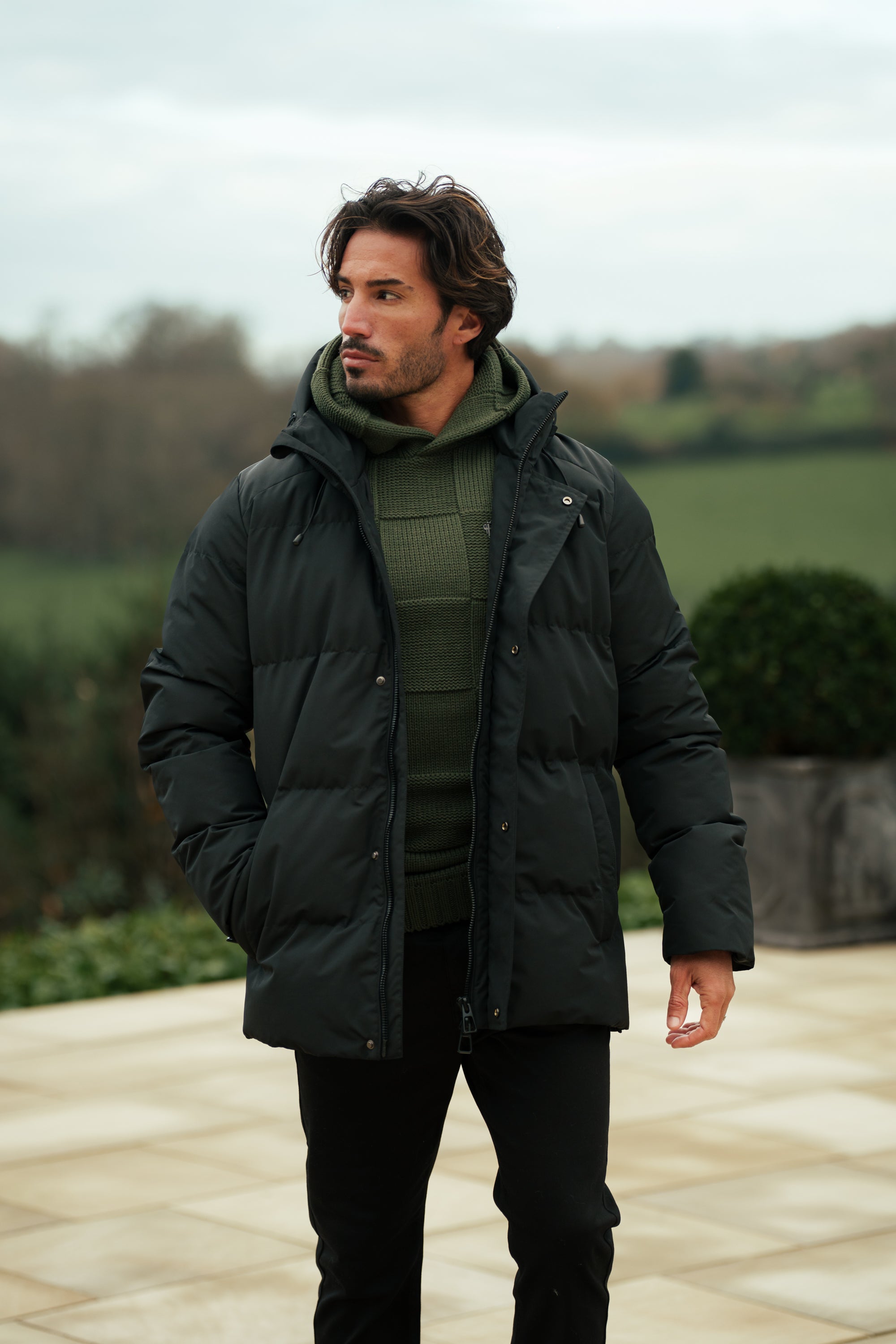 Black Padded Coat with Hood - FSN234