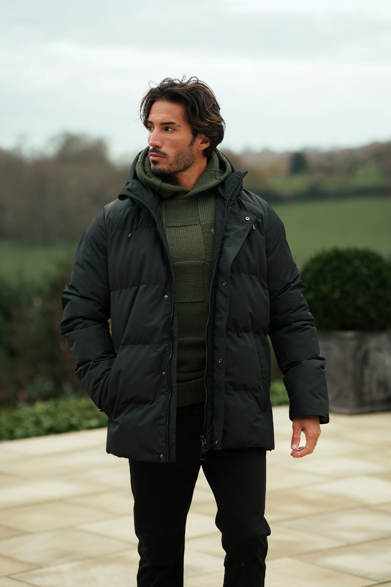 Father Sons Black Padded Coat with Hood - FSN234 (PRE ORDER 15TH DECEMBER)