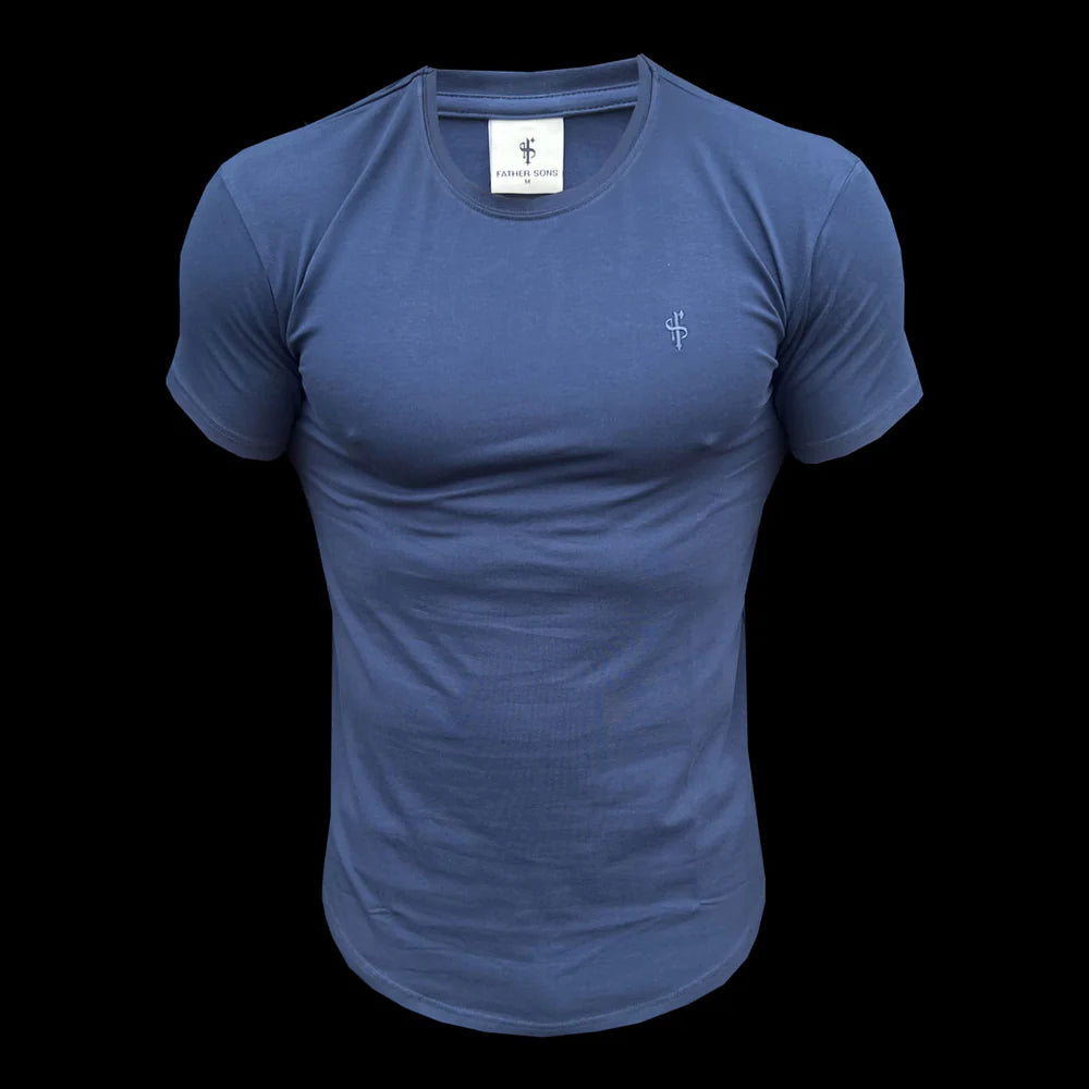 Classic Navy Tonal Curved Hem Crew T Shirt - FSH1149