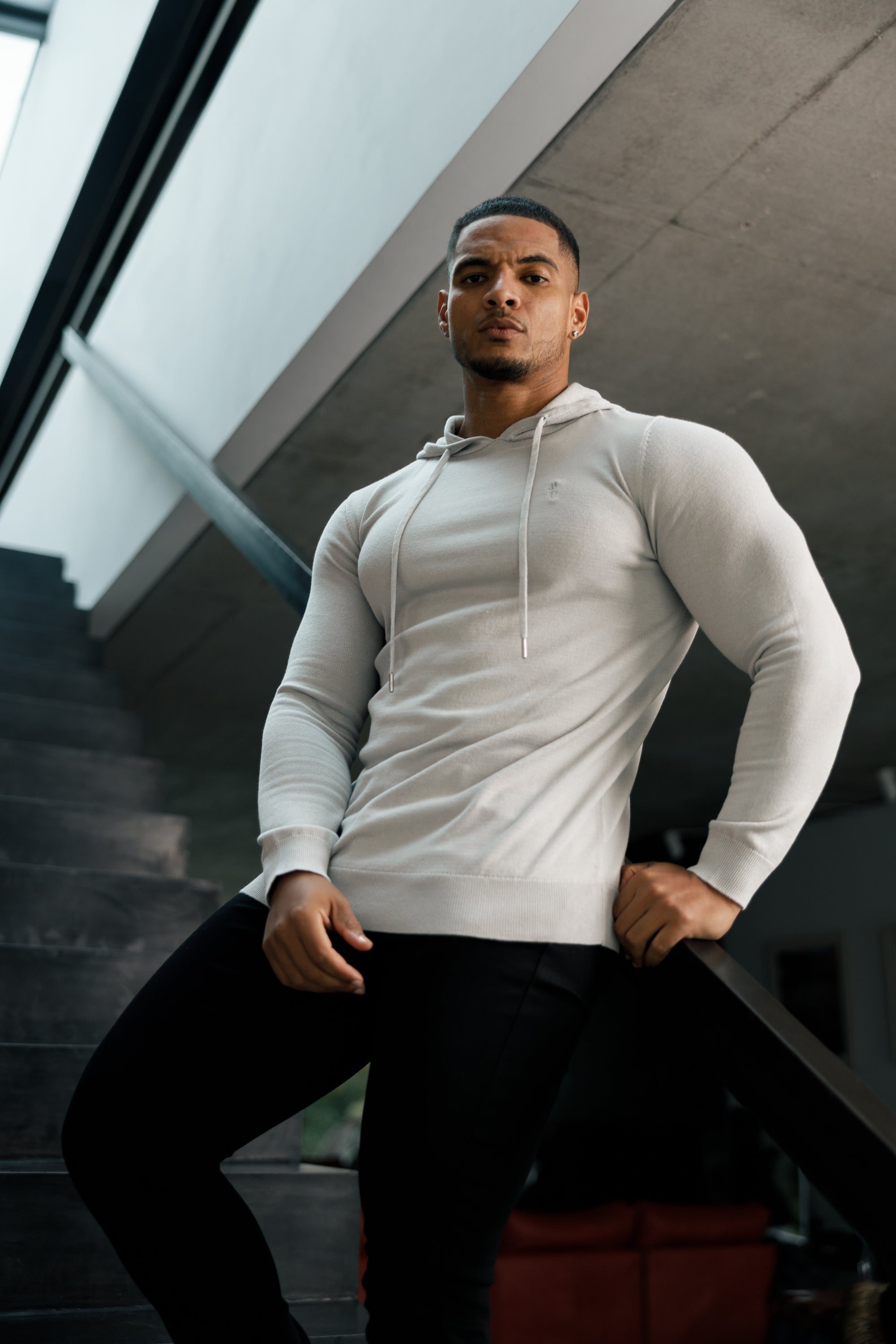 Silver Grey Knitted Overhead Hoodie - FSN117