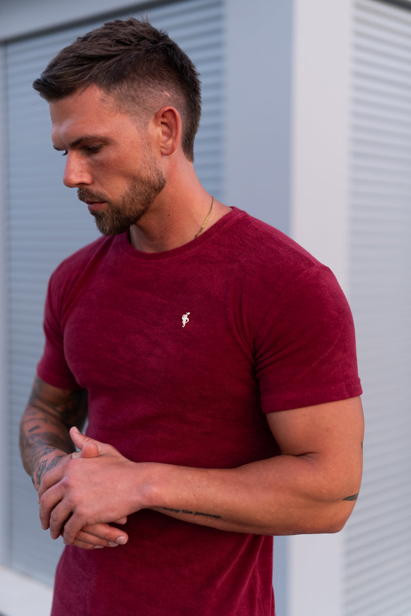 Father Sons Burgundy / Gold Towelling Crew T Shirt - FSH1349