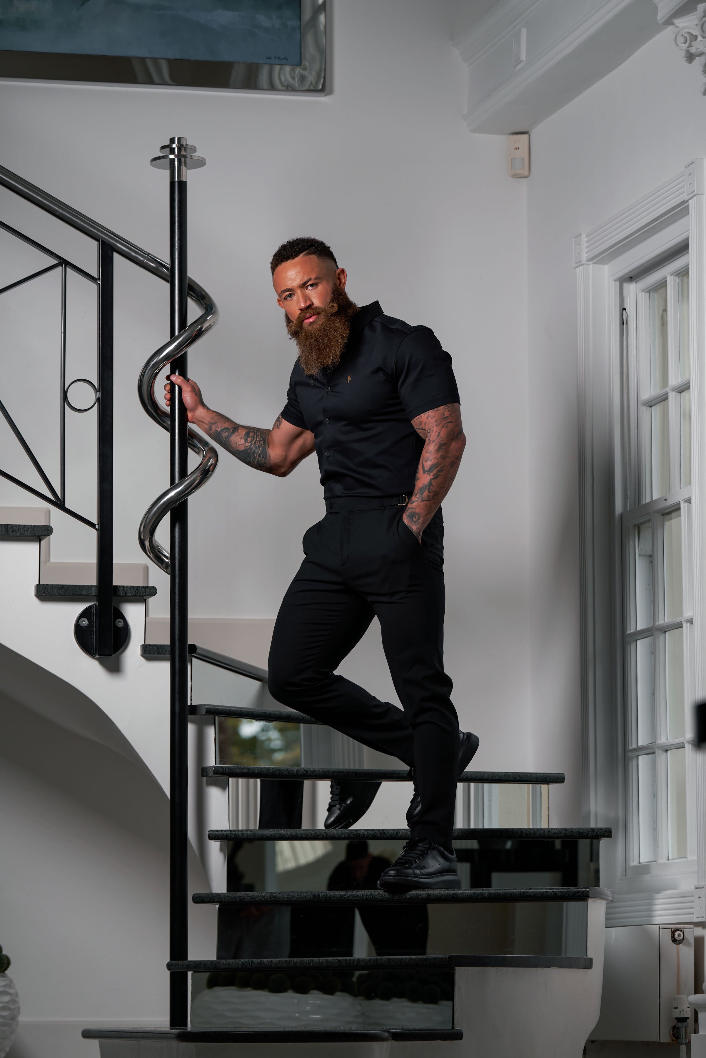 Slim Formal Black Stretch Trousers With Gold Waist Adjusters - FST041