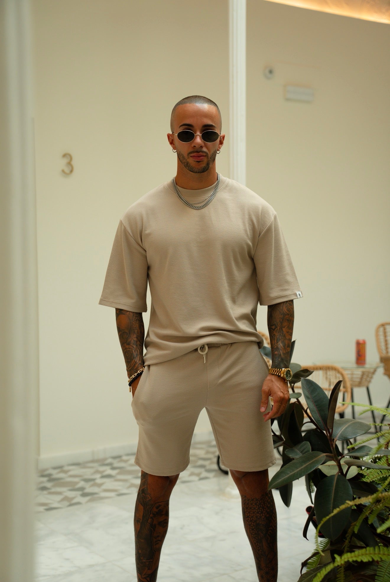 Jersey Cord Beige Oversized T-Shirt - FSR105