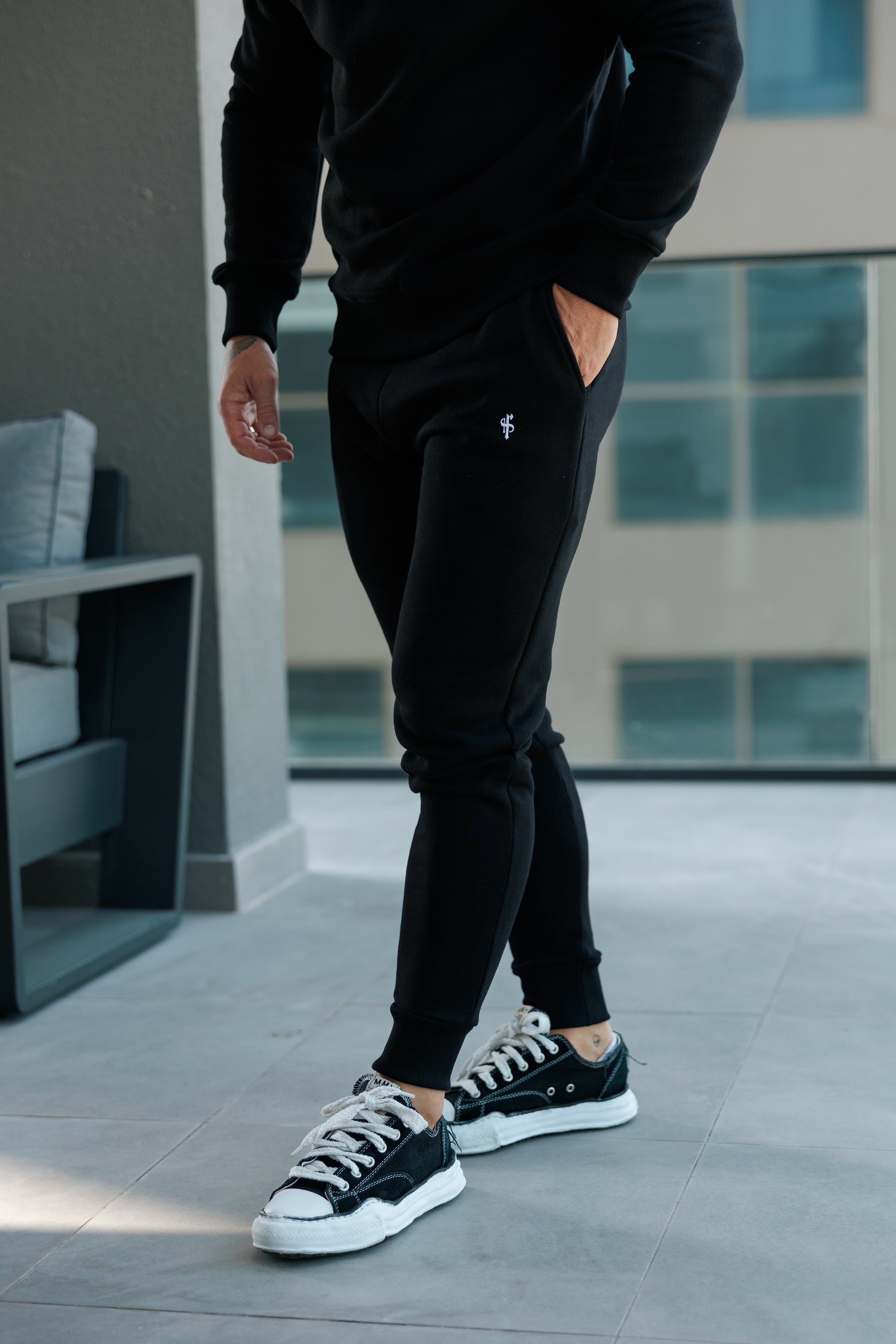 Father Sons Black Cargo Tracksuit Sweat Pants With Pockets, Cuffed Hem and FS Embroidery - FSH934