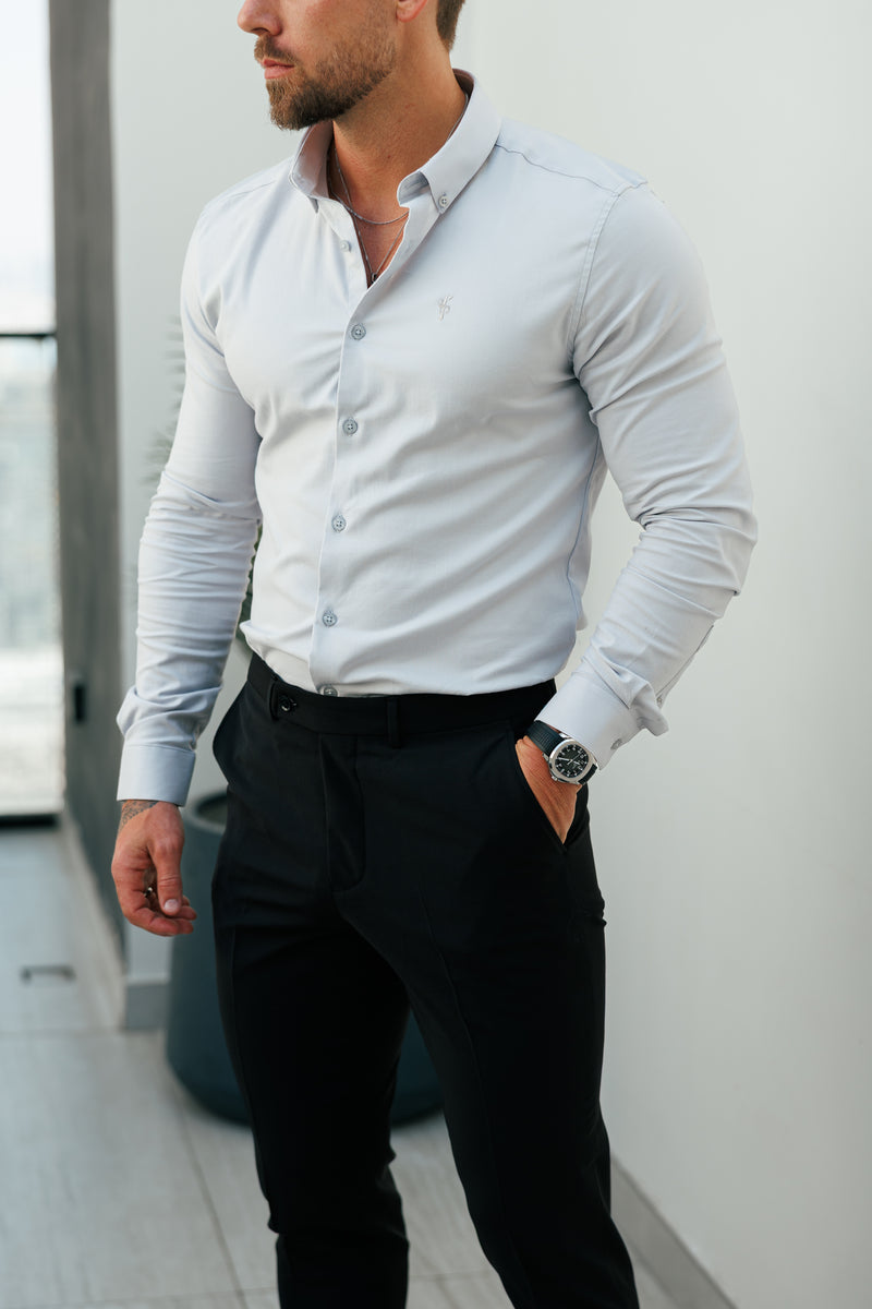 Father Sons Classic Stretch Oxford Long Sleeve Light Grey with Button Down Collar - FS1220