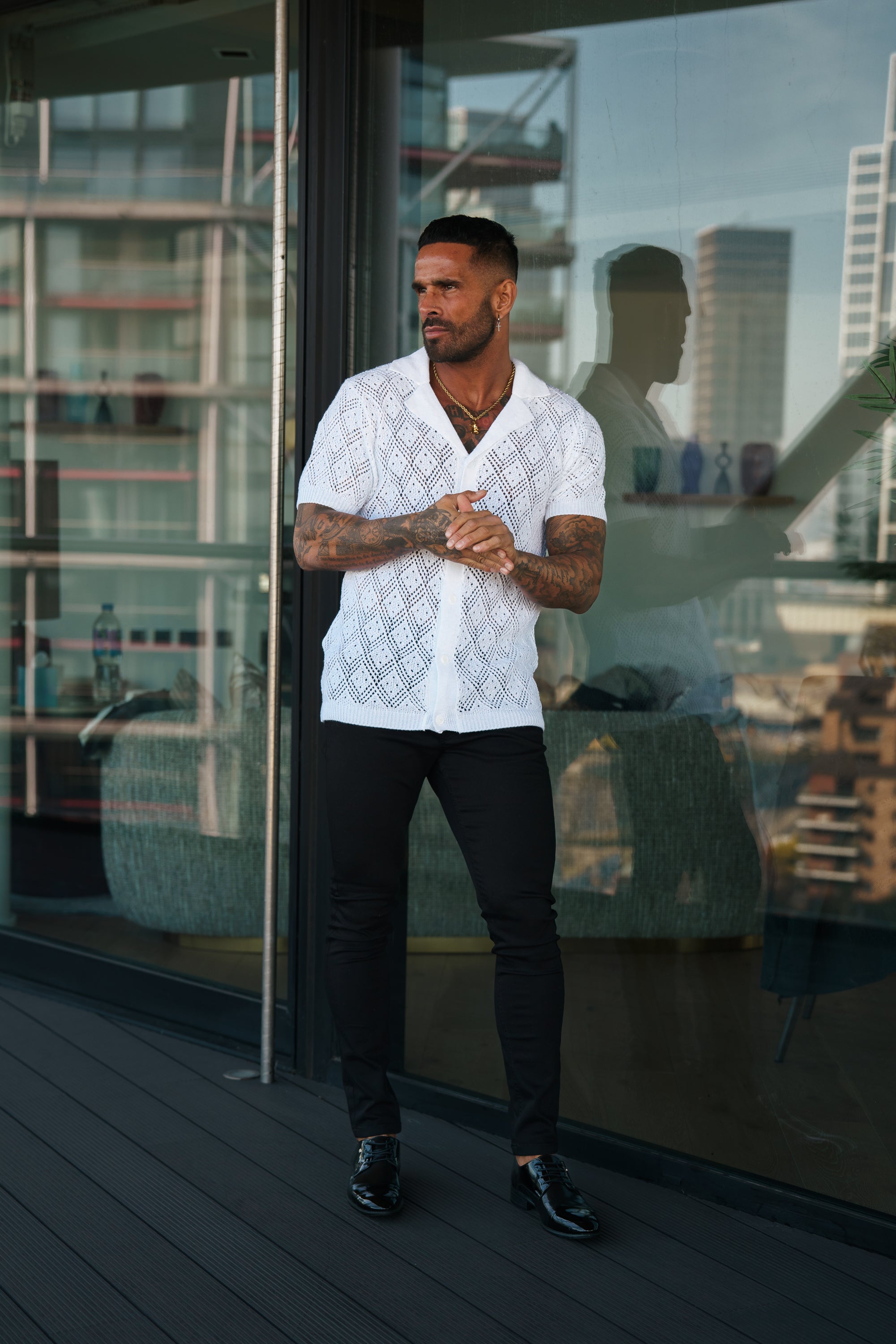 Crochet Shirt White Short Sleeve - FSJ075