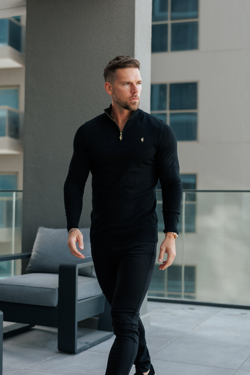 FS Black Funnel Neck Knitted Jumper With FS Branding -  FSN186