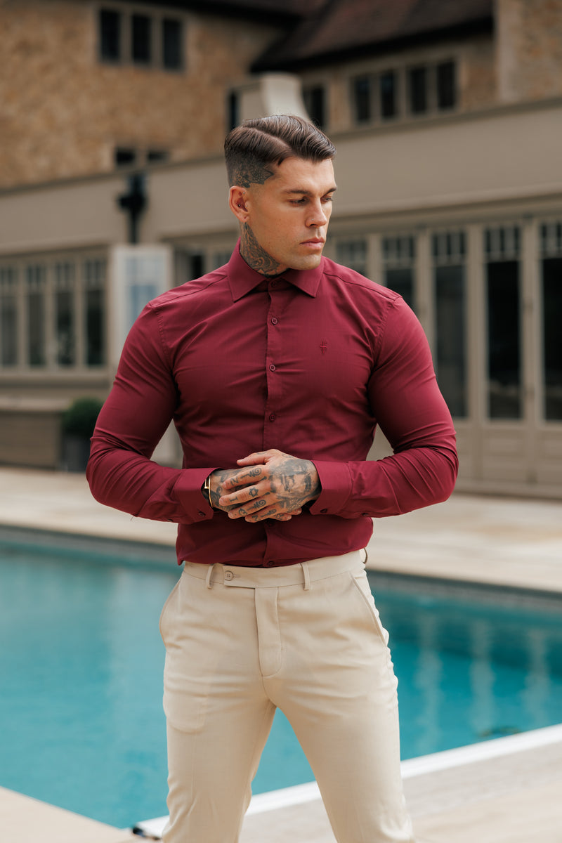 Father Sons Muscle Fit Advanced Stretch Oxblood with Cutaway Collar  - FS1201