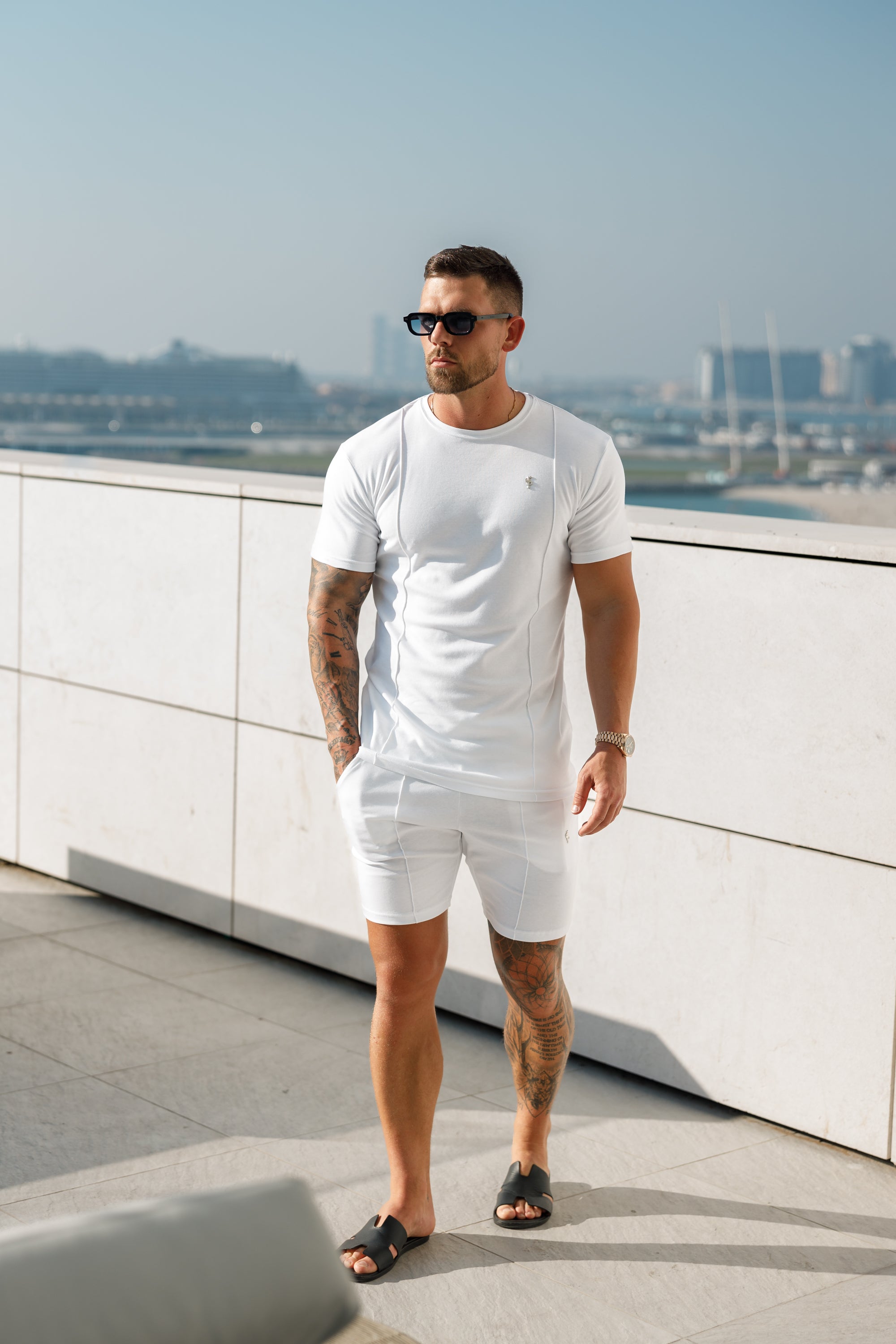 White / Silver Crew T Shirt With Pintuck Detail - FSH1046