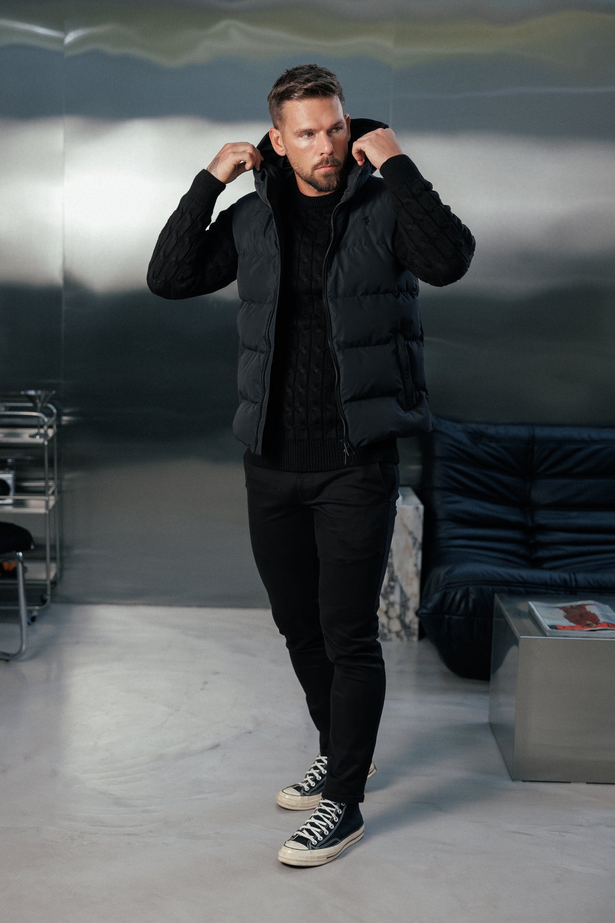 Black Padded Hooded Gilet - FSN235