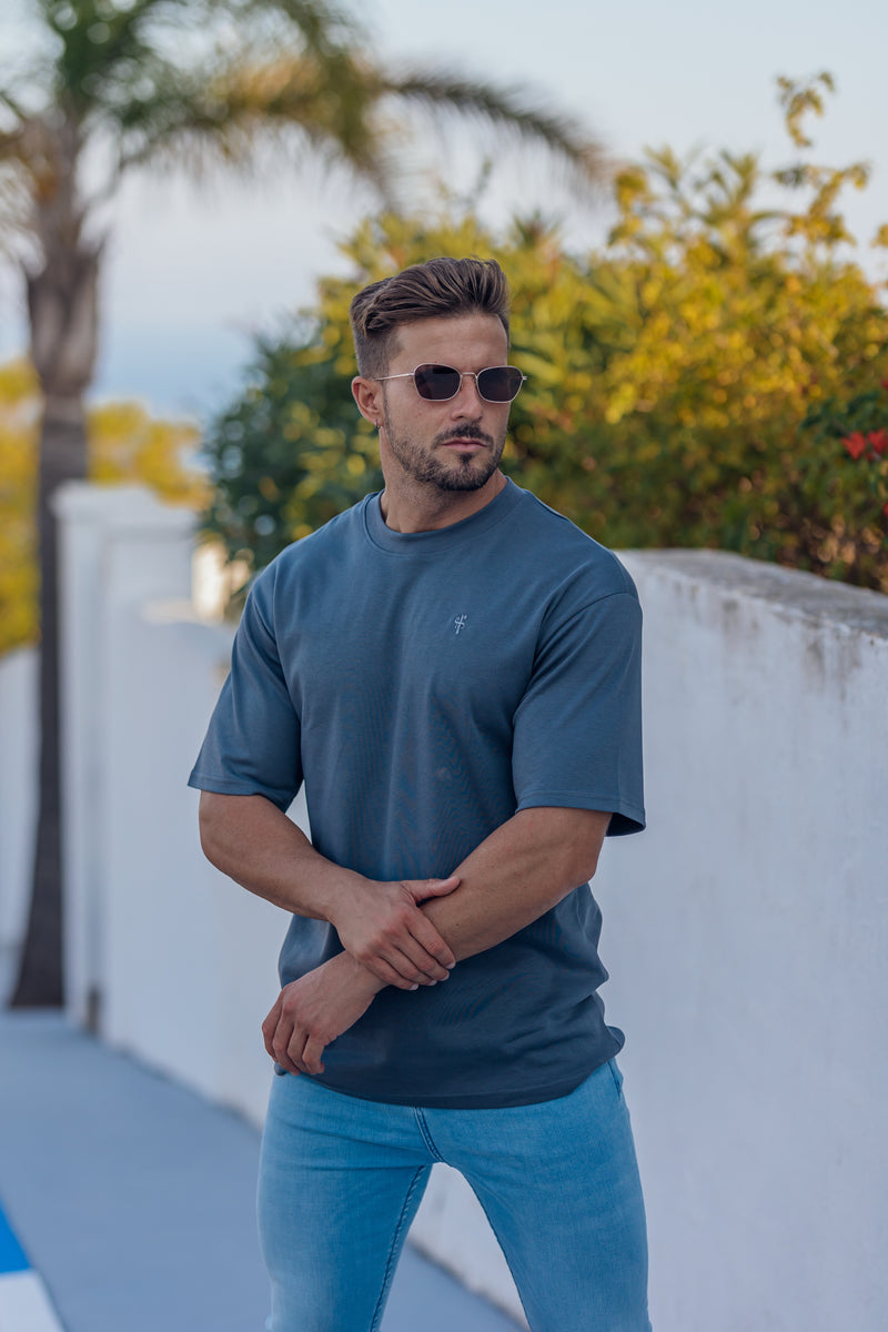 Father Sons Classic Dark Grey Oversized Crew T Shirt - FSH865