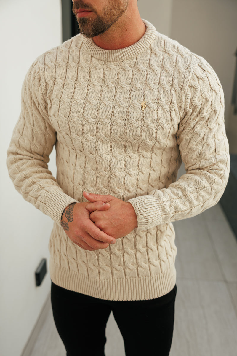 Father Sons Link Weave Knit Beige Crew Neck Jumper - FSJ127