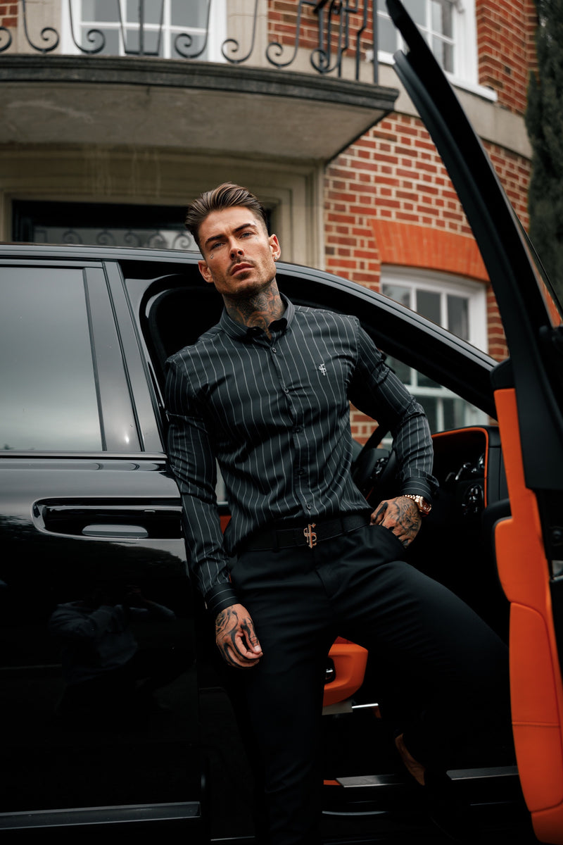 Father Sons Classic Black / Grey Woven Sateen Stripe Long Sleeve - FS993 (PRE ORDER 15TH MAY)