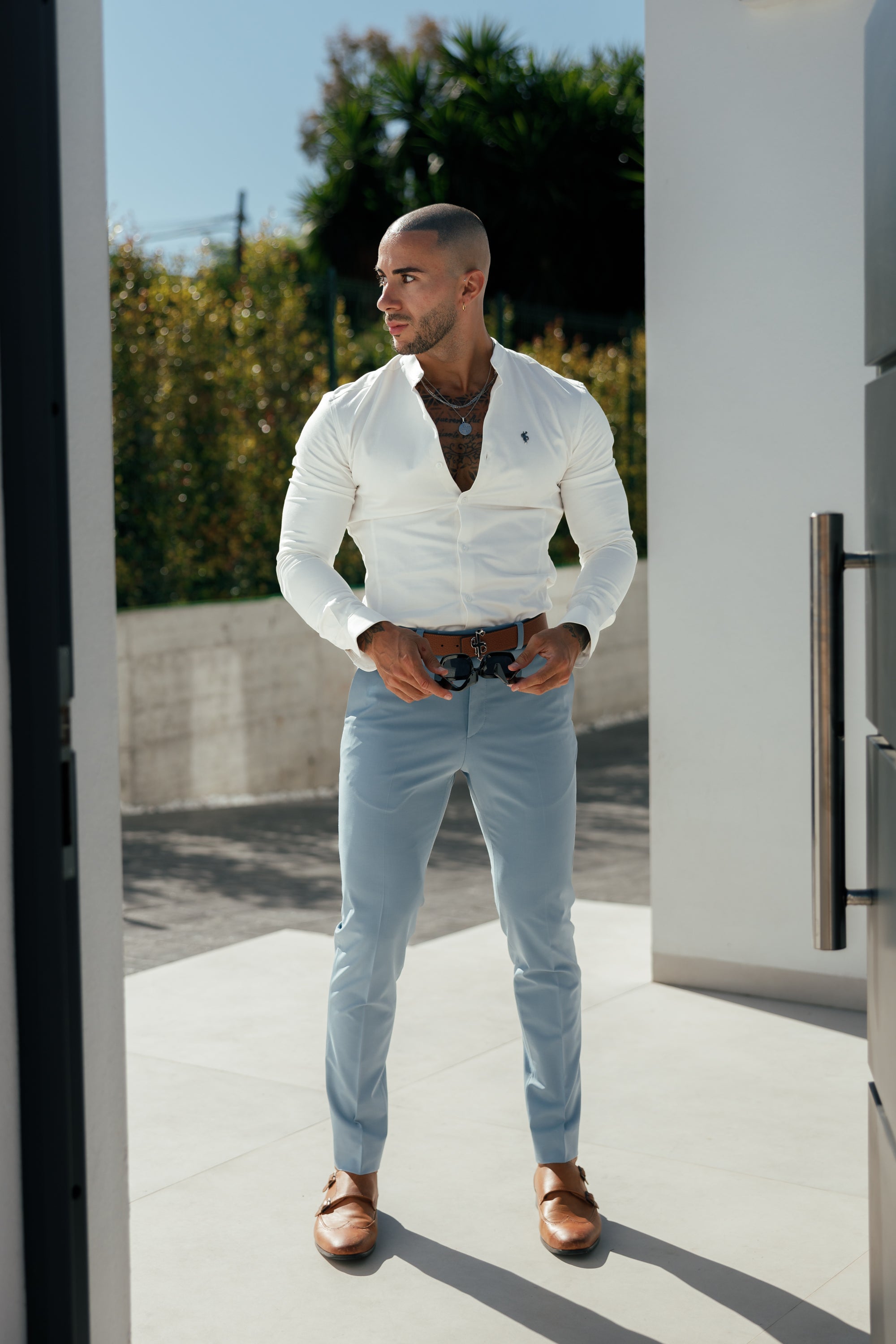 Father Sons Slim Formal Airforce Blue Stretch Pants - FST025  