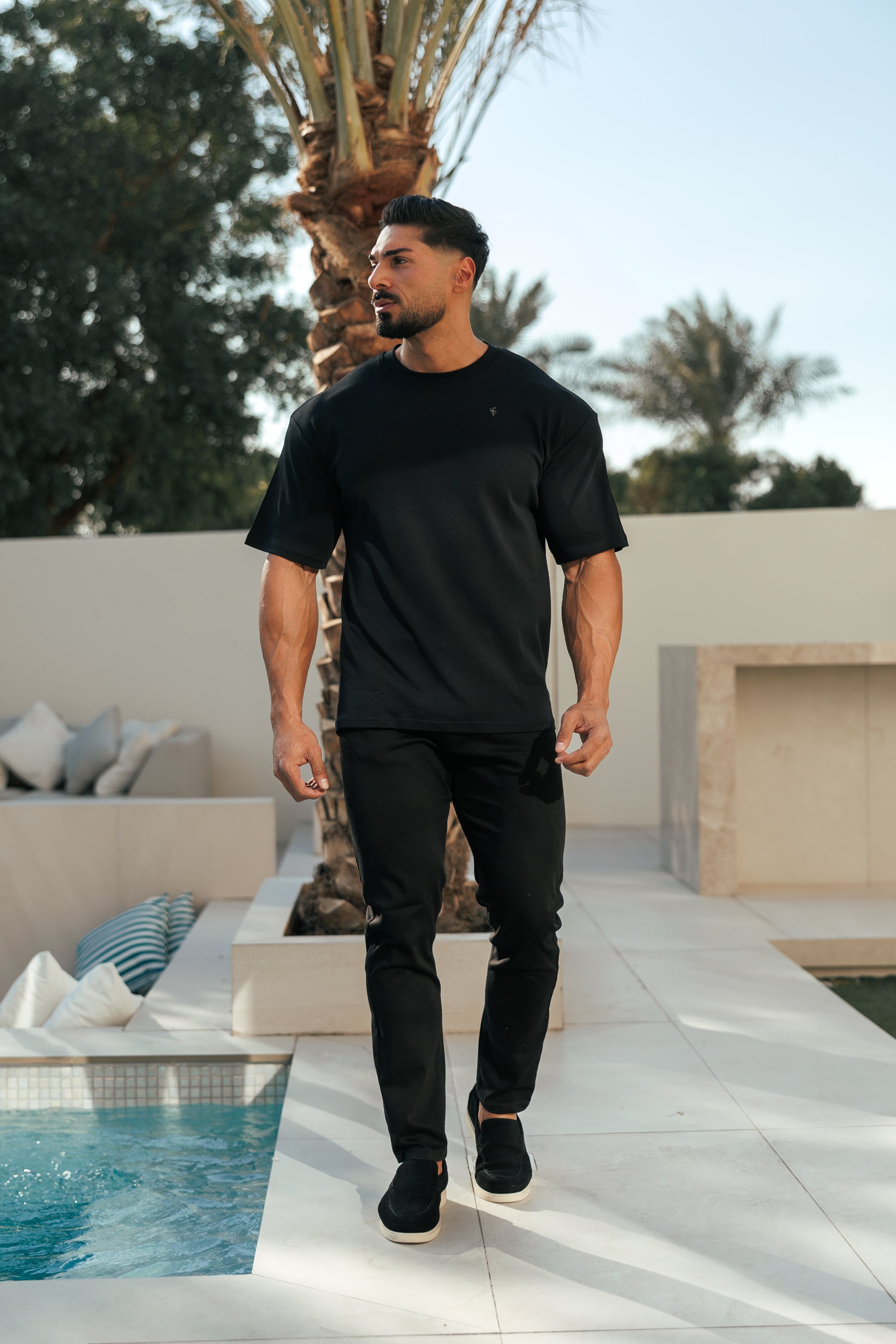 Black / Black Oversized Crew T Shirt - FSH1418