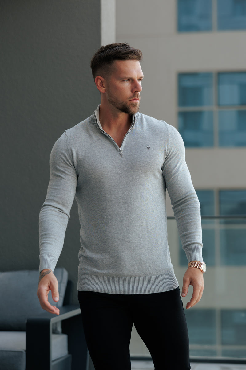 FS Light Grey Funnel Neck Knitted Jumper With FS Branding  - FSN193