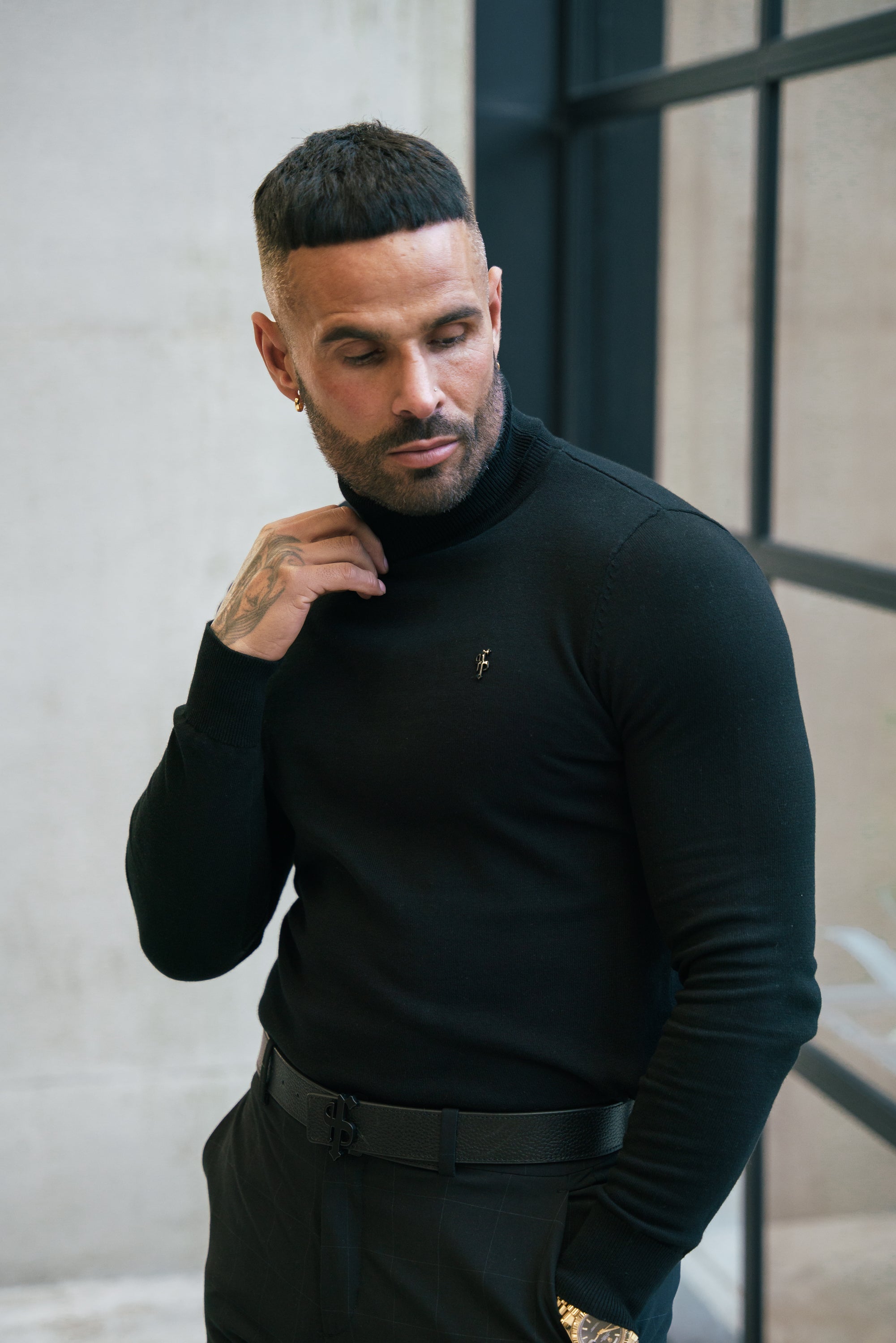 FS Black Roll Neck Knitted Jumper With FS Branding -  FSN201